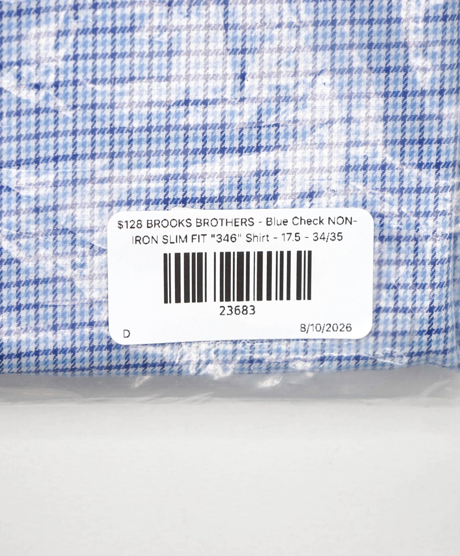 $128 BROOKS BROTHERS - Blue Check NON-IRON SLIM FIT "346" Shirt - 17.5 - 34/35