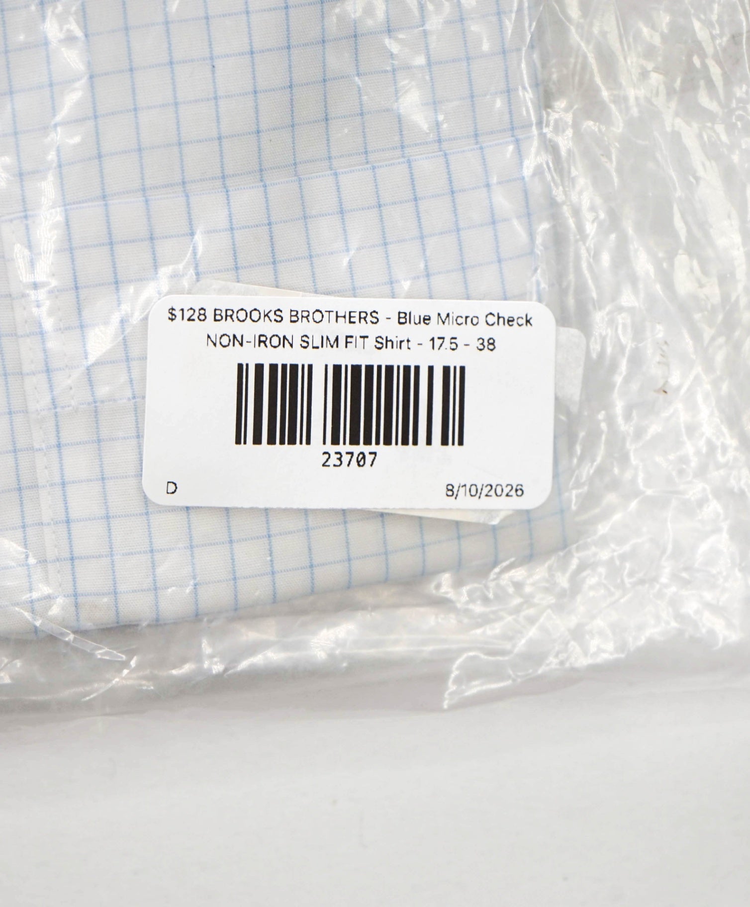 $128 BROOKS BROTHERS - Blue Micro Check NON-IRON SLIM FIT Shirt - 17.5 - 38