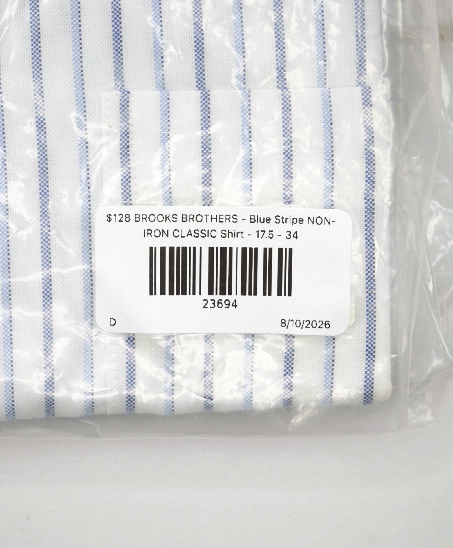 $128 BROOKS BROTHERS - Blue Stripe NON-IRON CLASSIC Shirt - 17.5 - 34