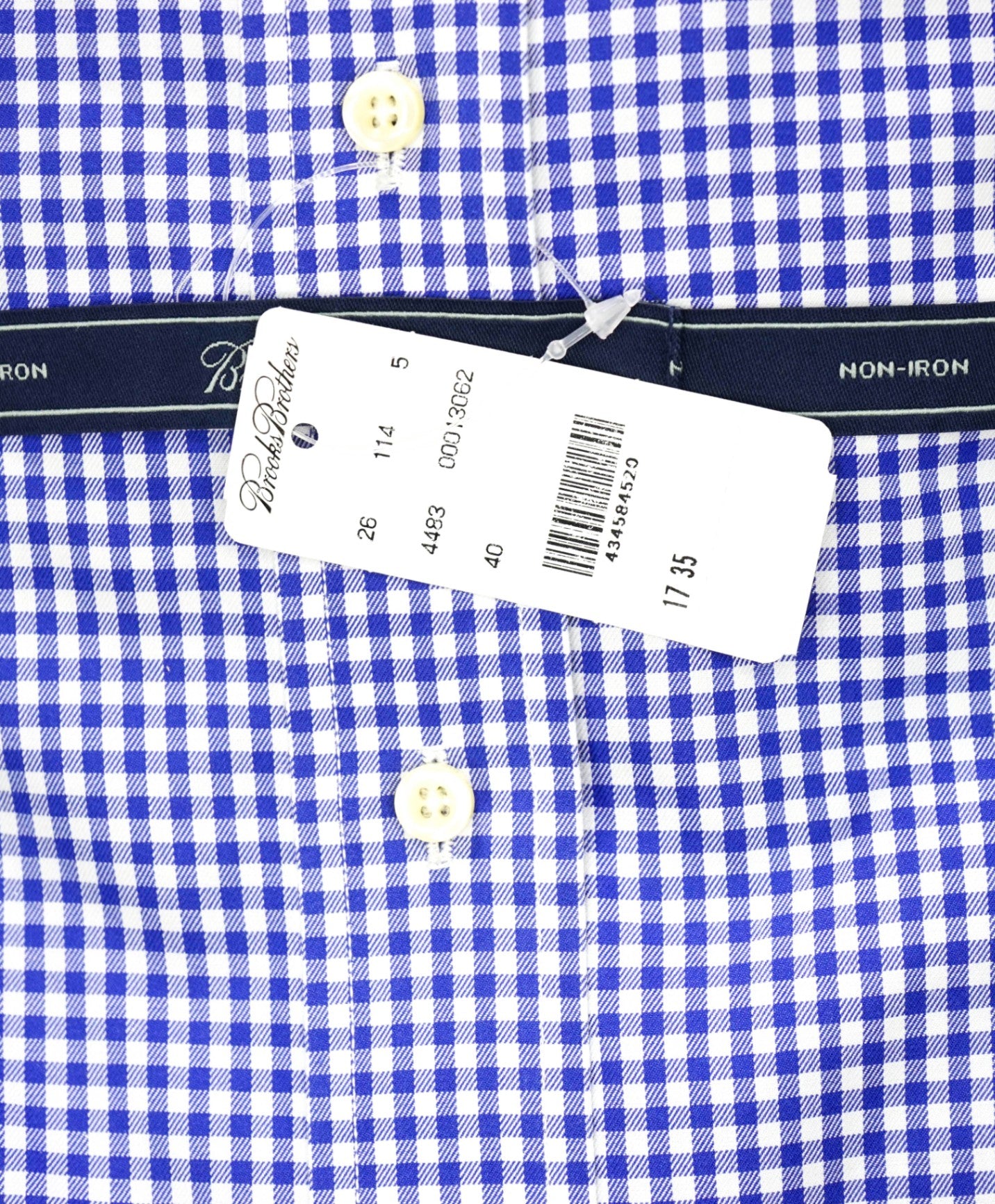 $128 BROOKS BROTHERS - Blue Gingham NON-IRON Shirt - 17 - 35