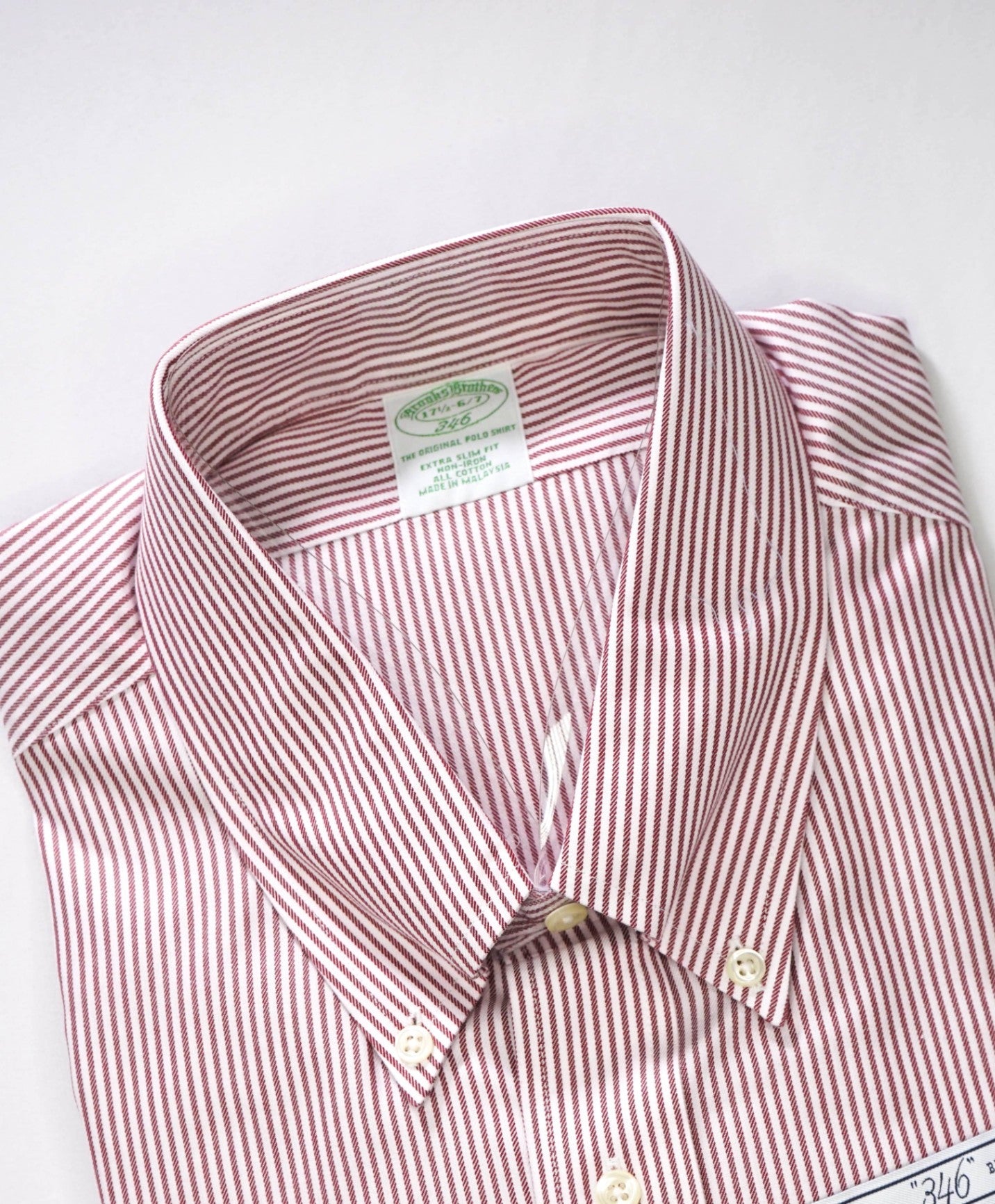 $128 BROOKS BROTHERS - Red Stripe NON-IRON EXTRA SLIM FIT "346" Shirt - 17.5 - 36/37