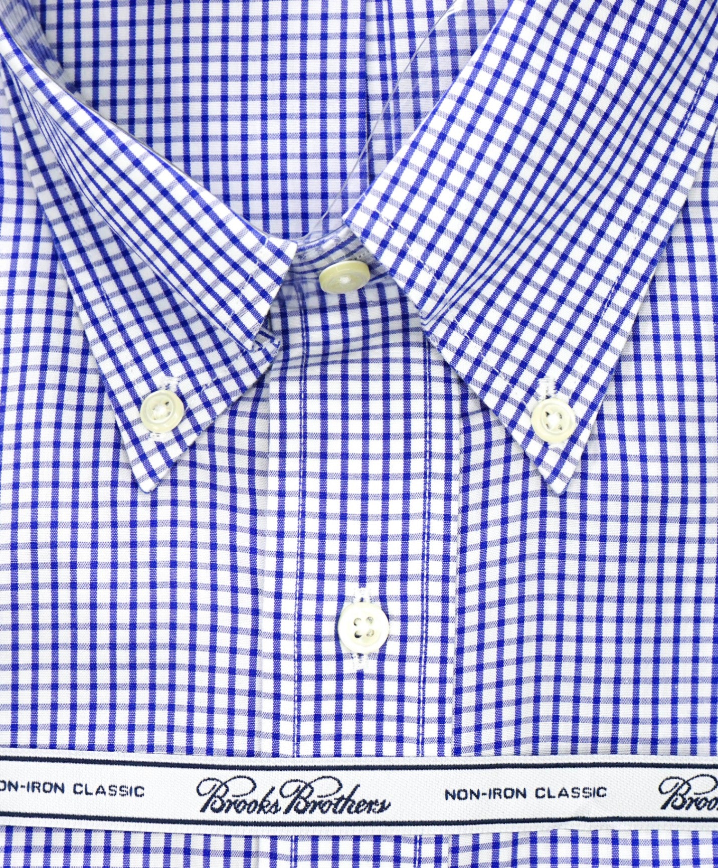 $128 BROOKS BROTHERS - Blue Gingham NON-IRON CLASSIC Shirt - 17.5 - 38