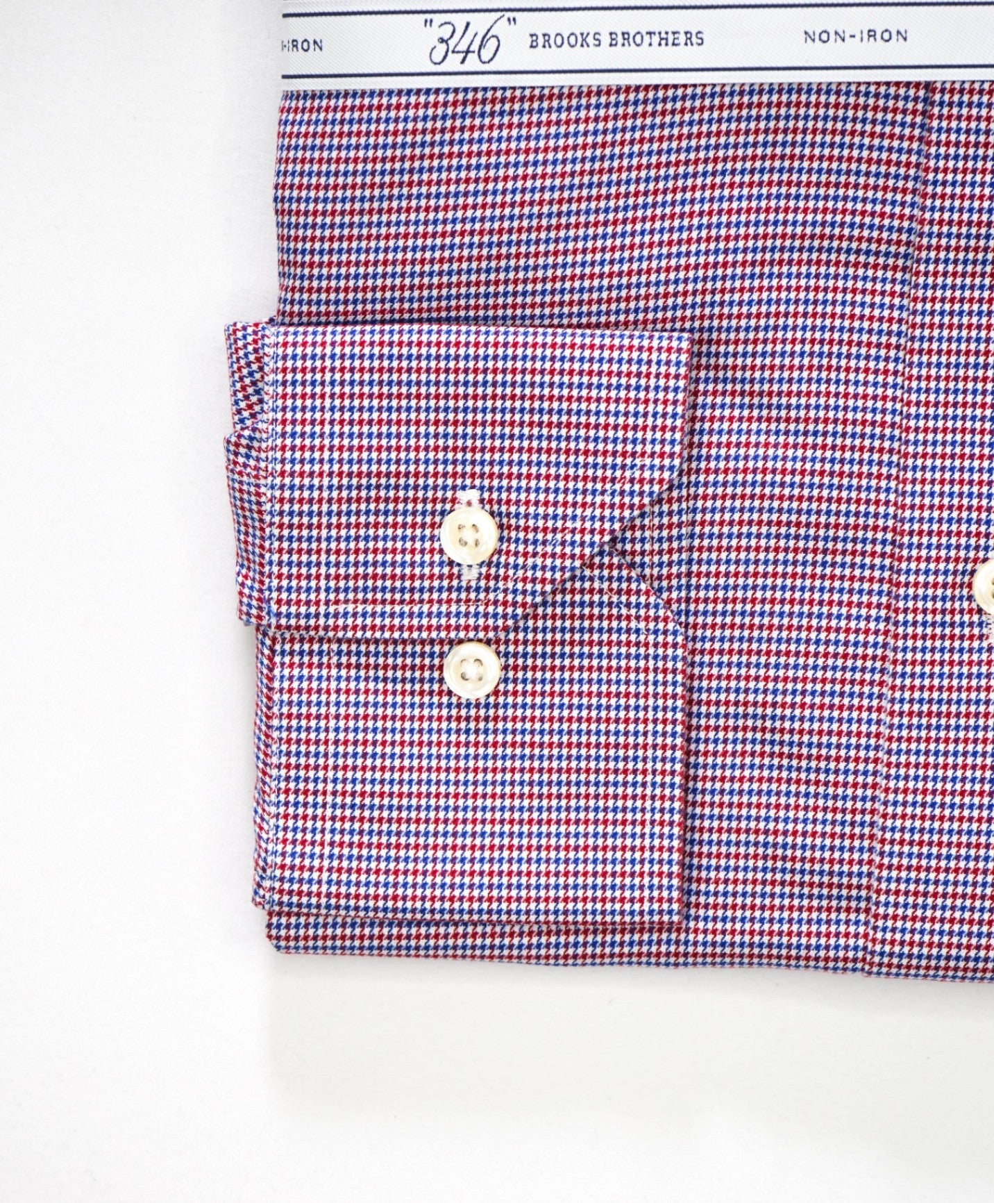 $128 BROOKS BROTHERS - Blue/Red Micro Houndstooth NON-IRON SLIM FIT "346" Shirt - 15 - 32/33