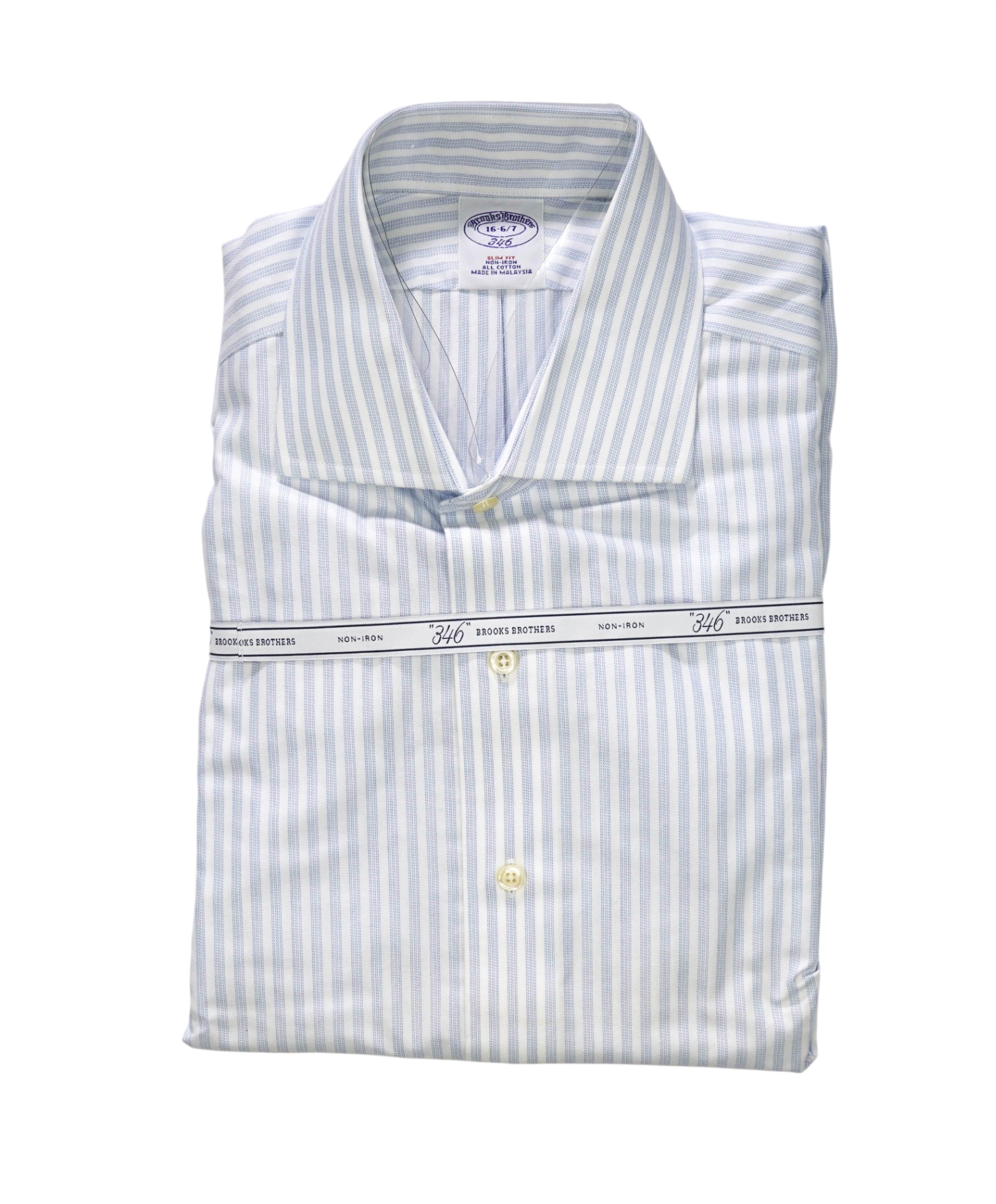 $128 BROOKS BROTHERS - Blue Stripe NON-IRON SLIM FIT "346" Shirt - 16 - 36/37