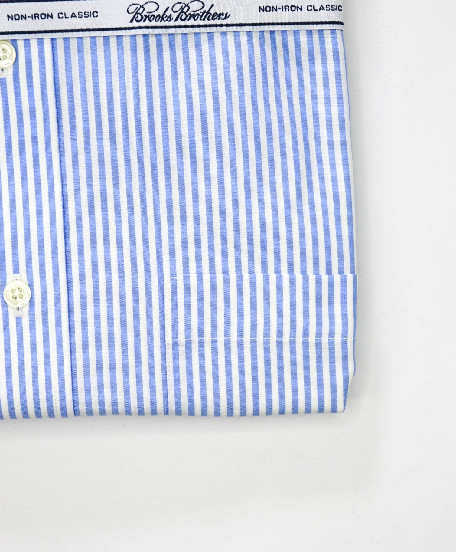  $128 BROOKS BROTHERS - Blue Stripe NON-IRON CLASSIC Shirt - 17.5 - 36