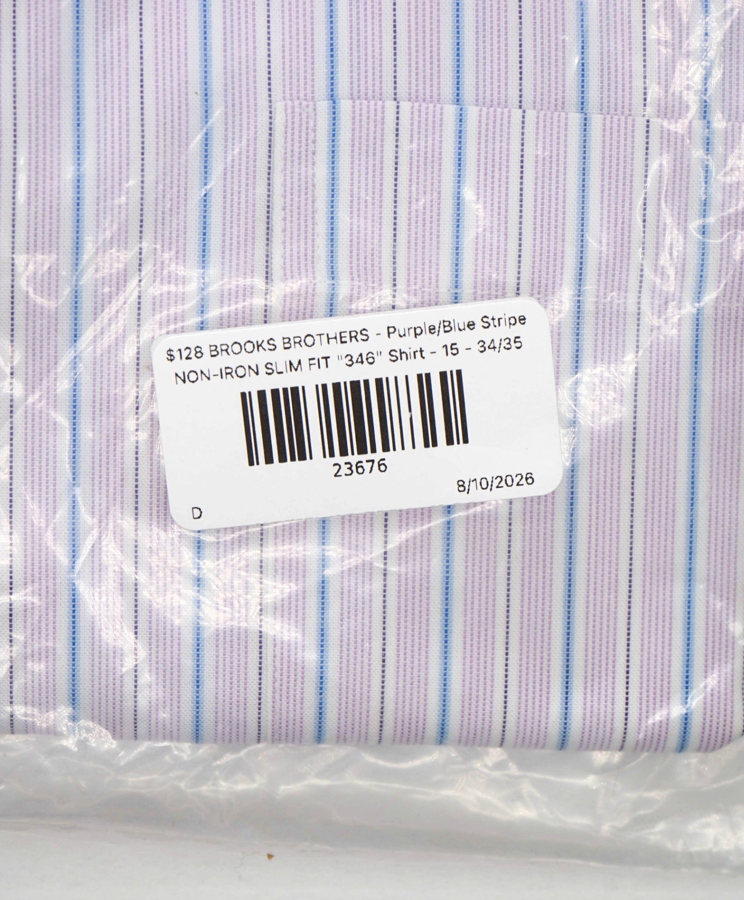 $128 BROOKS BROTHERS - Purple/Blue Stripe NON-IRON SLIM FIT "346" Shirt - 15 - 34/35