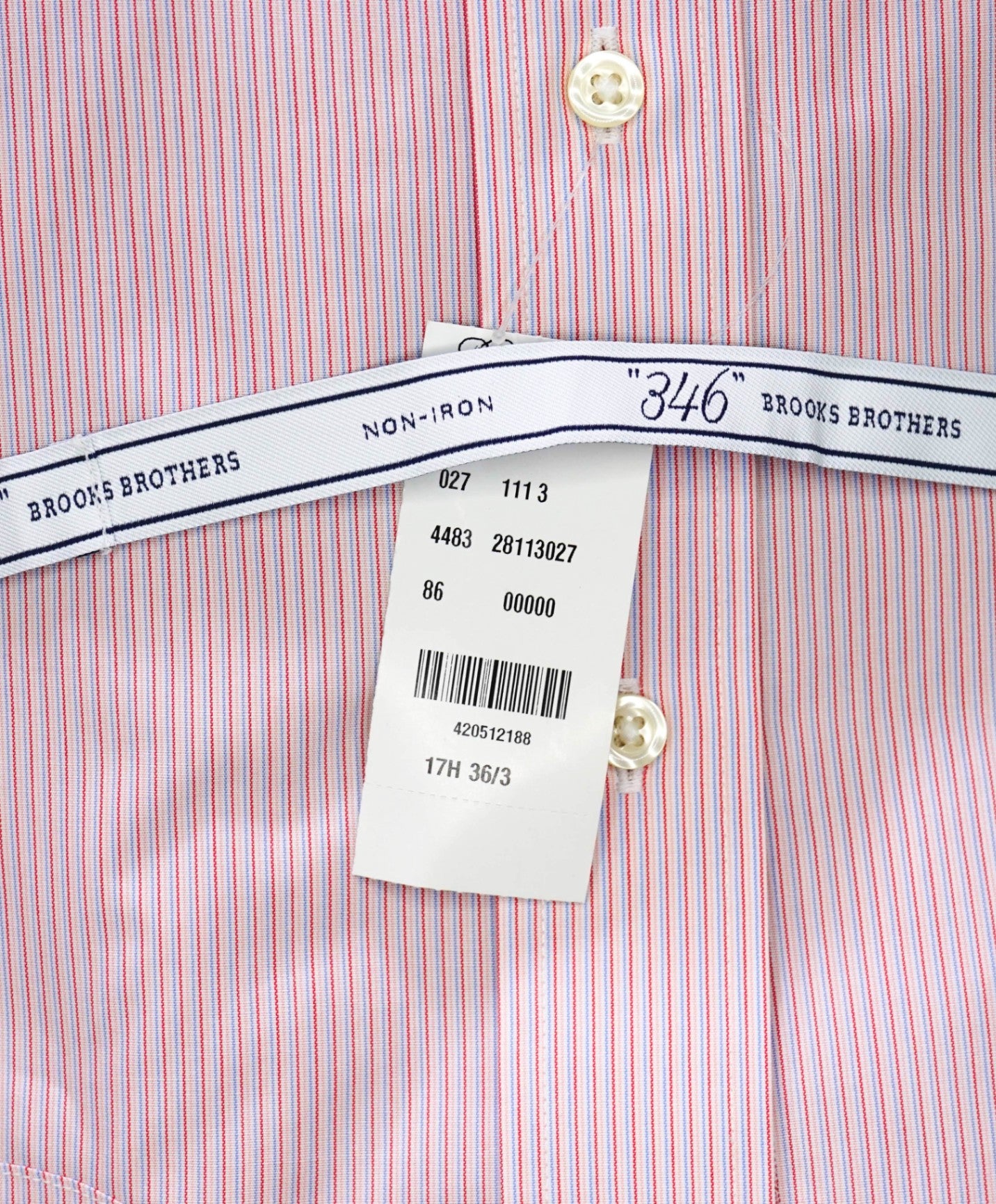 $128 BROOKS BROTHERS - Red/Blue Stripe NON-IRON SLIM FIT "346" Shirt - 17.5 - 36/37