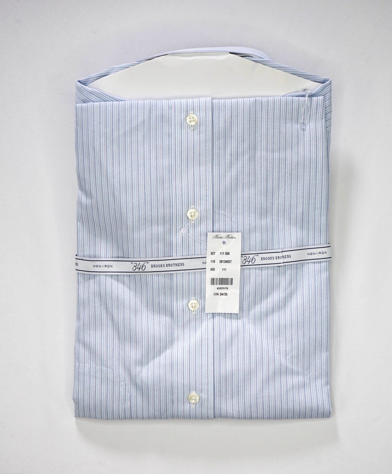 $128 BROOKS BROTHERS - Blue Stripe NON-IRON SLIM FIT "346" Shirt - 17.5 - 34/35