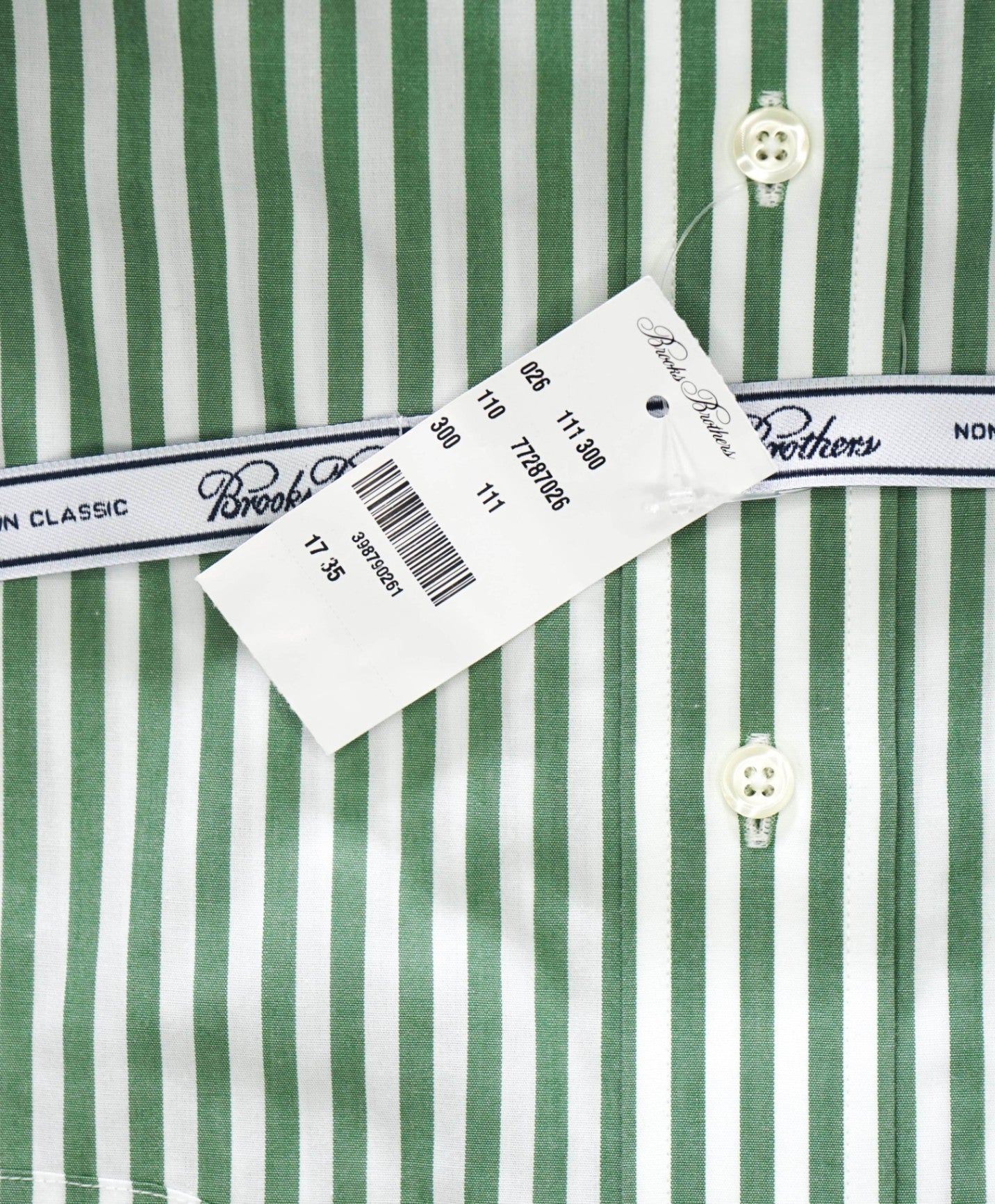 $128 BROOKS BROTHERS - Green Stripe NON-IRON CLASSIC Shirt - 17 - 35