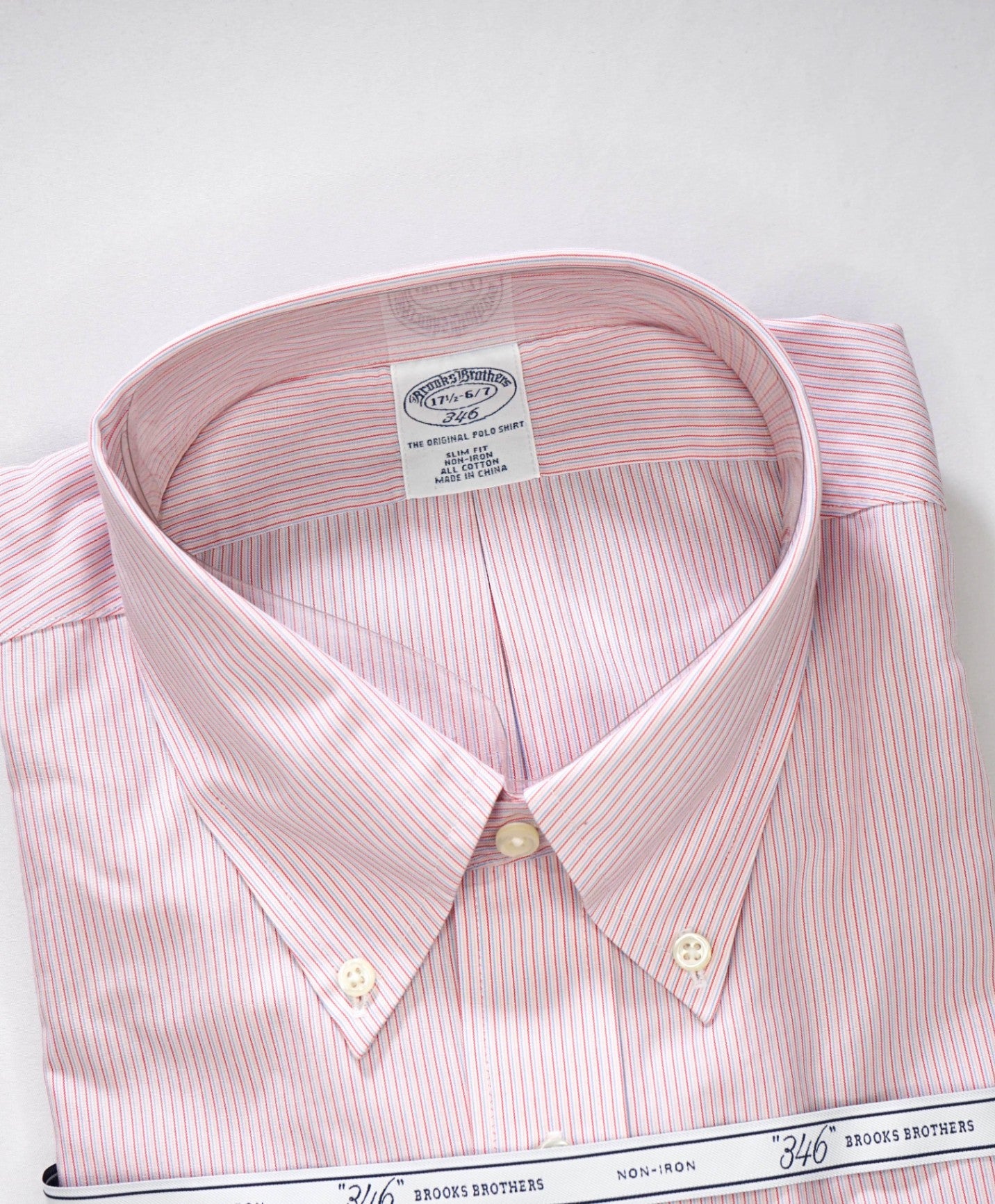 $128 BROOKS BROTHERS - Red/Blue Stripe NON-IRON SLIM FIT "346" Shirt - 17.5 - 36/37