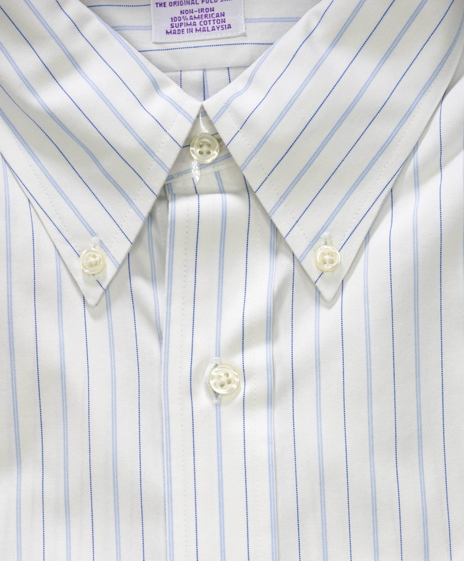 $128 BROOKS BROTHERS - Blue Stripe NON-IRON CLASSIC Shirt - 17 - 34