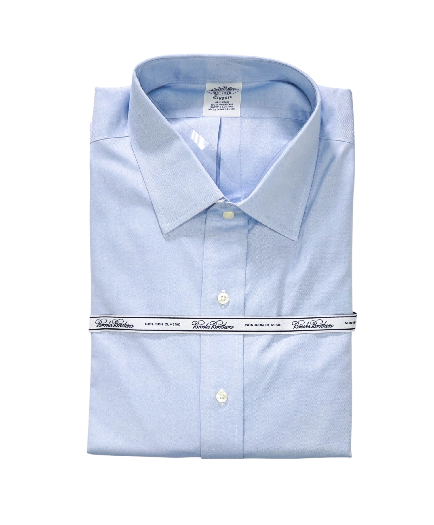 $128 BROOKS BROTHERS - Blue NON-IRON CLASSIC Shirt - 17.5 - 38
