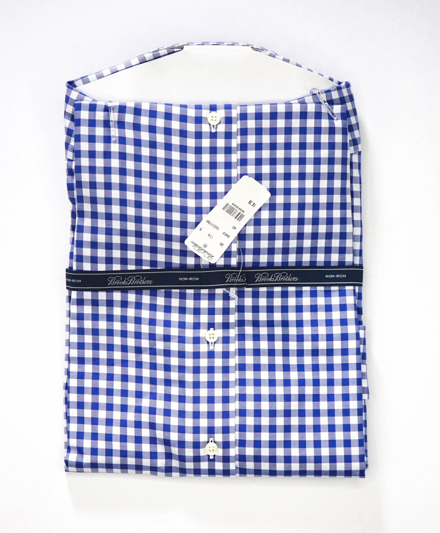 $128 BROOKS BROTHERS - Blue Gingham NON-IRON Shirt - 16 - 36