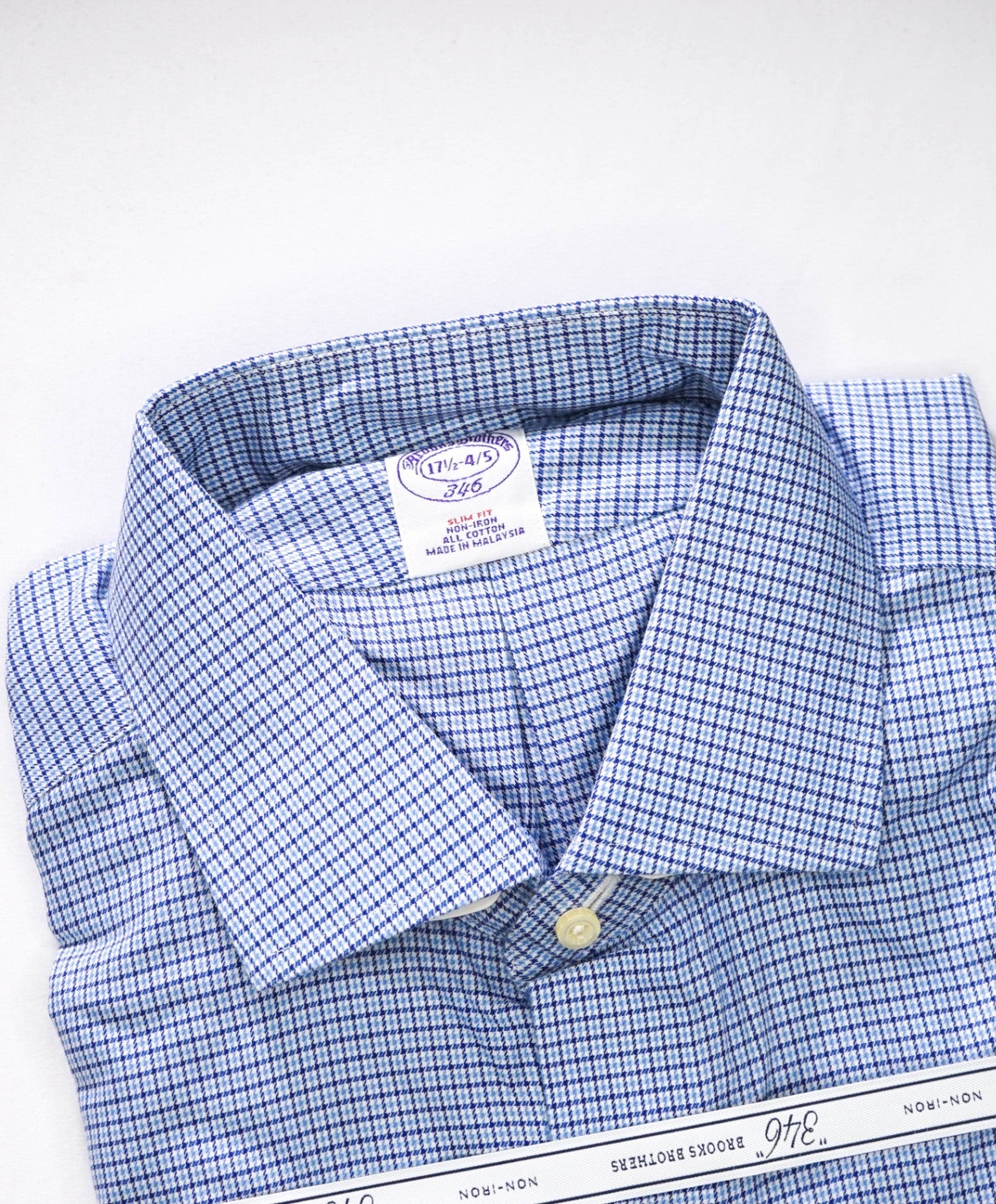 $128 BROOKS BROTHERS - Blue Check NON-IRON SLIM FIT "346" Shirt - 17.5 - 34/35