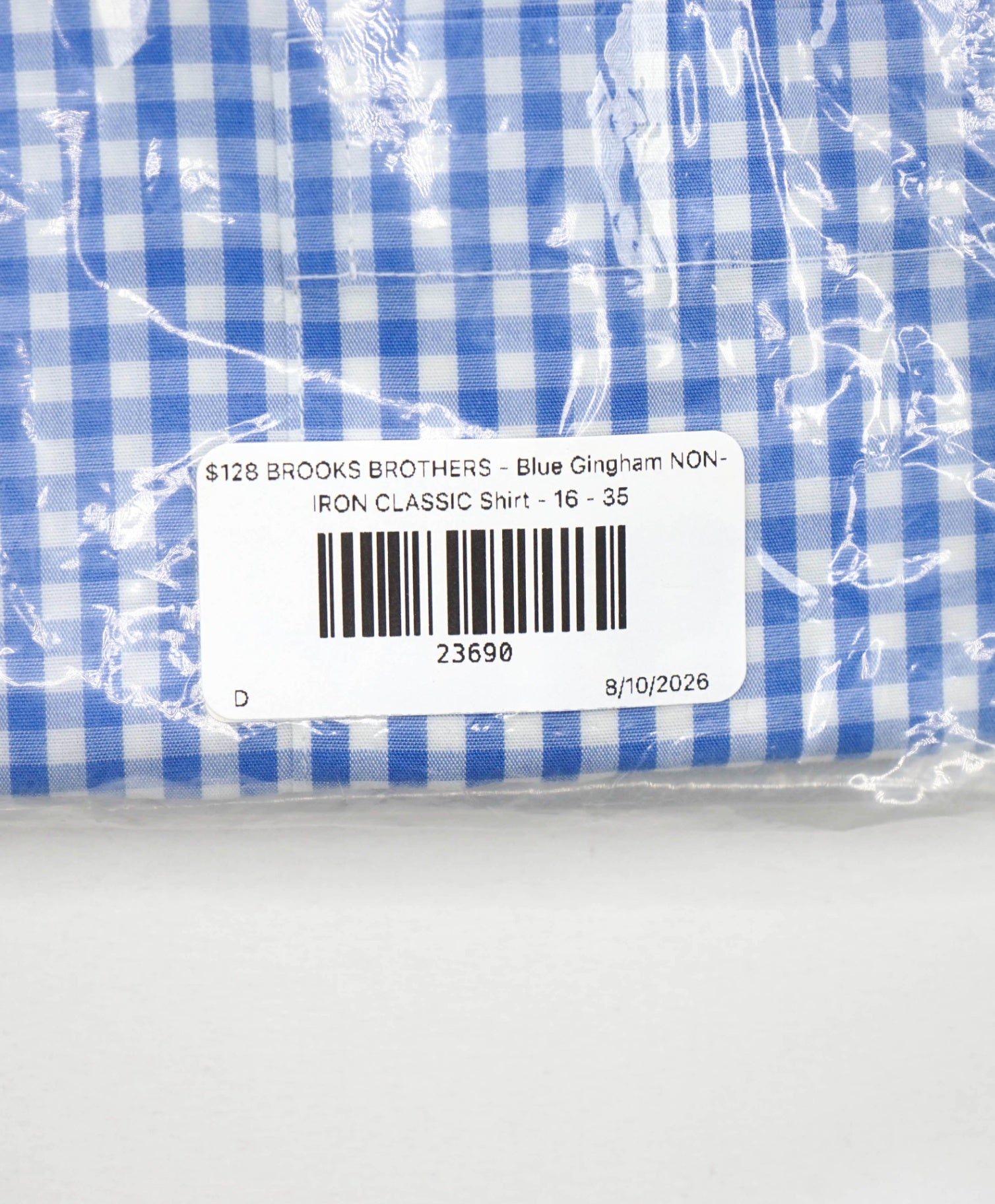 $128 BROOKS BROTHERS - Blue Gingham NON-IRON CLASSIC Shirt - 16 - 35