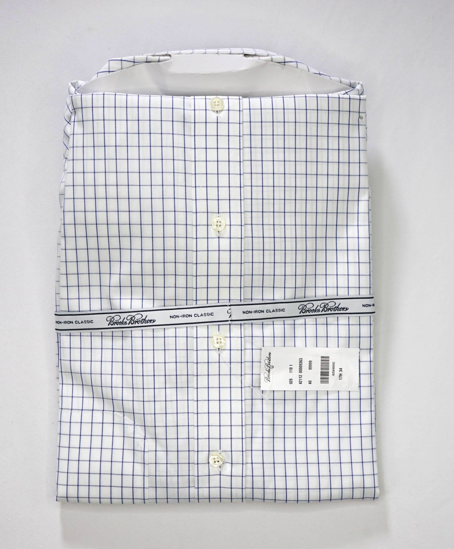 $128 BROOKS BROTHERS - Blue Check NON-IRON CLASSIC Shirt - 17.5 - 34