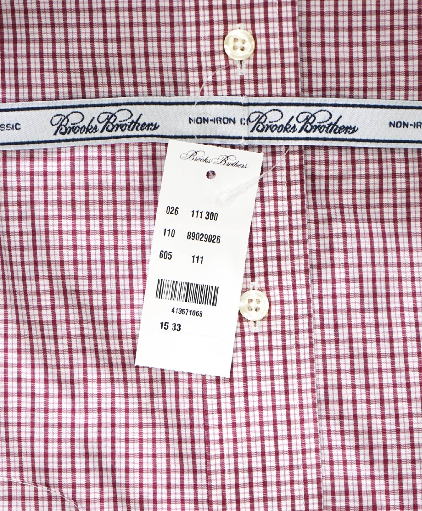 $128 BROOKS BROTHERS - Red Micro Plaid NON-IRON CLASSIC Shirt - 15 - 33