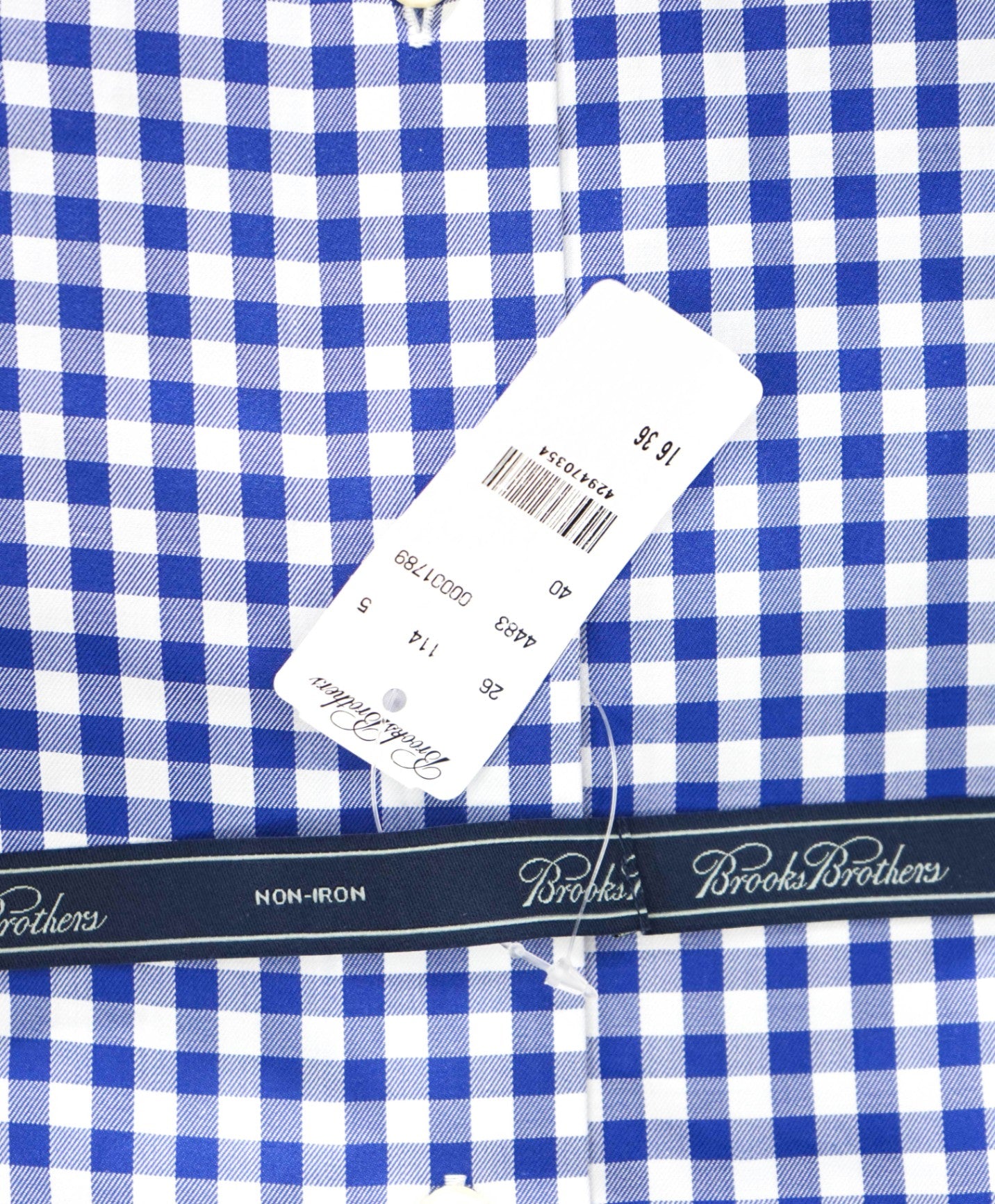 $128 BROOKS BROTHERS - Blue Gingham NON-IRON Shirt - 16 - 36