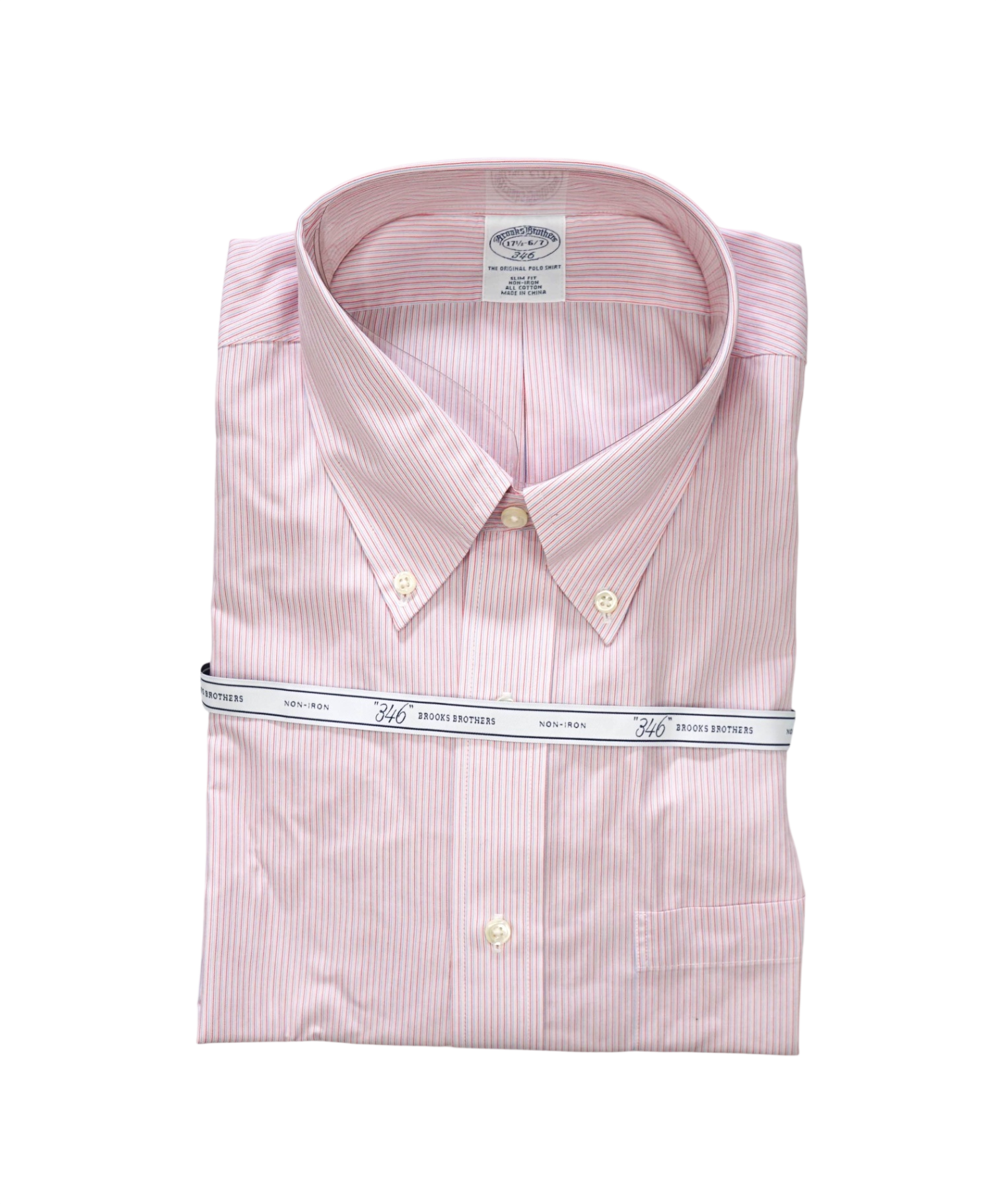 $128 BROOKS BROTHERS - Red/Blue Stripe NON-IRON SLIM FIT "346" Shirt - 17.5 - 36/37