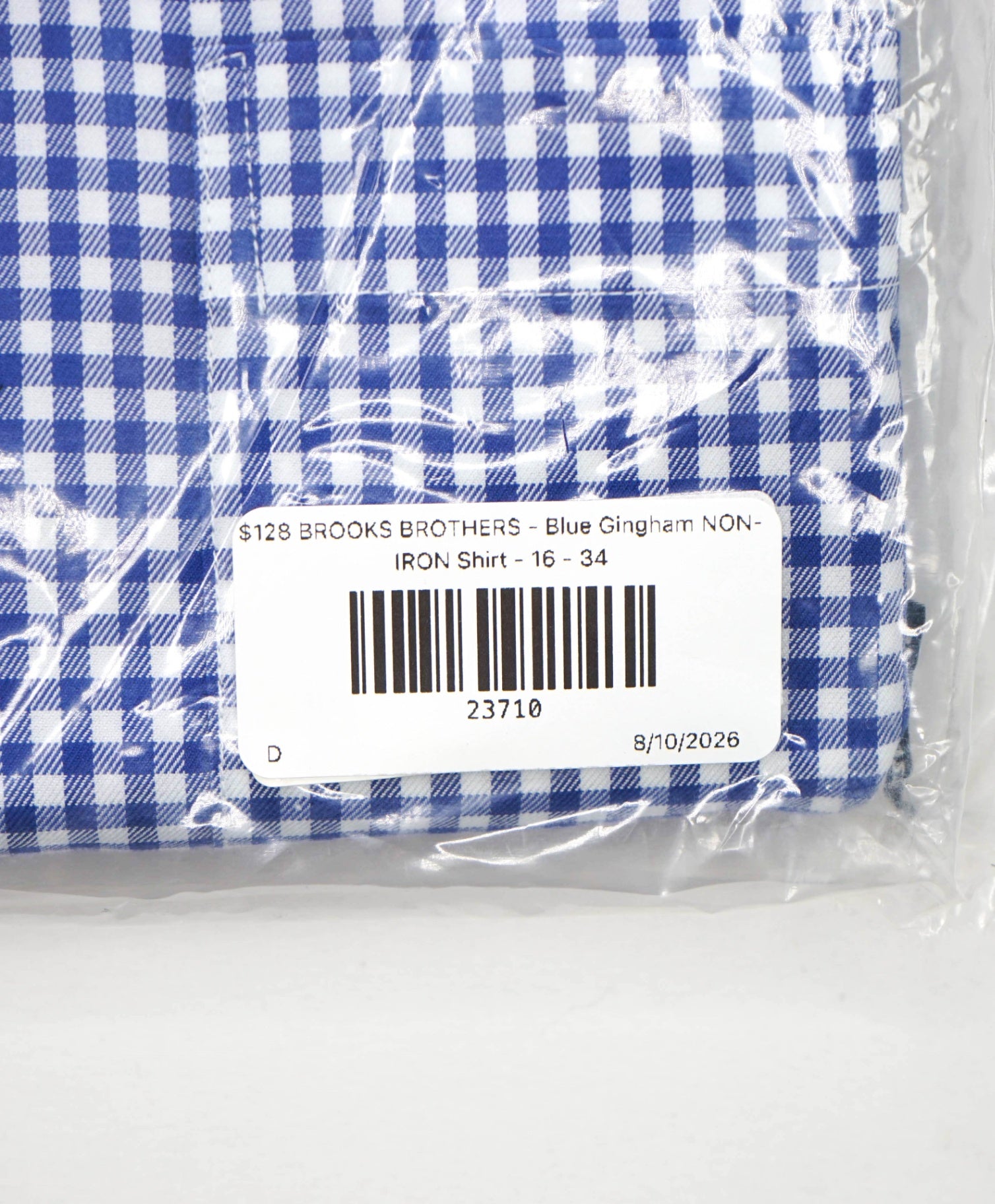 $128 BROOKS BROTHERS - Blue Gingham NON-IRON Shirt - 16 - 34