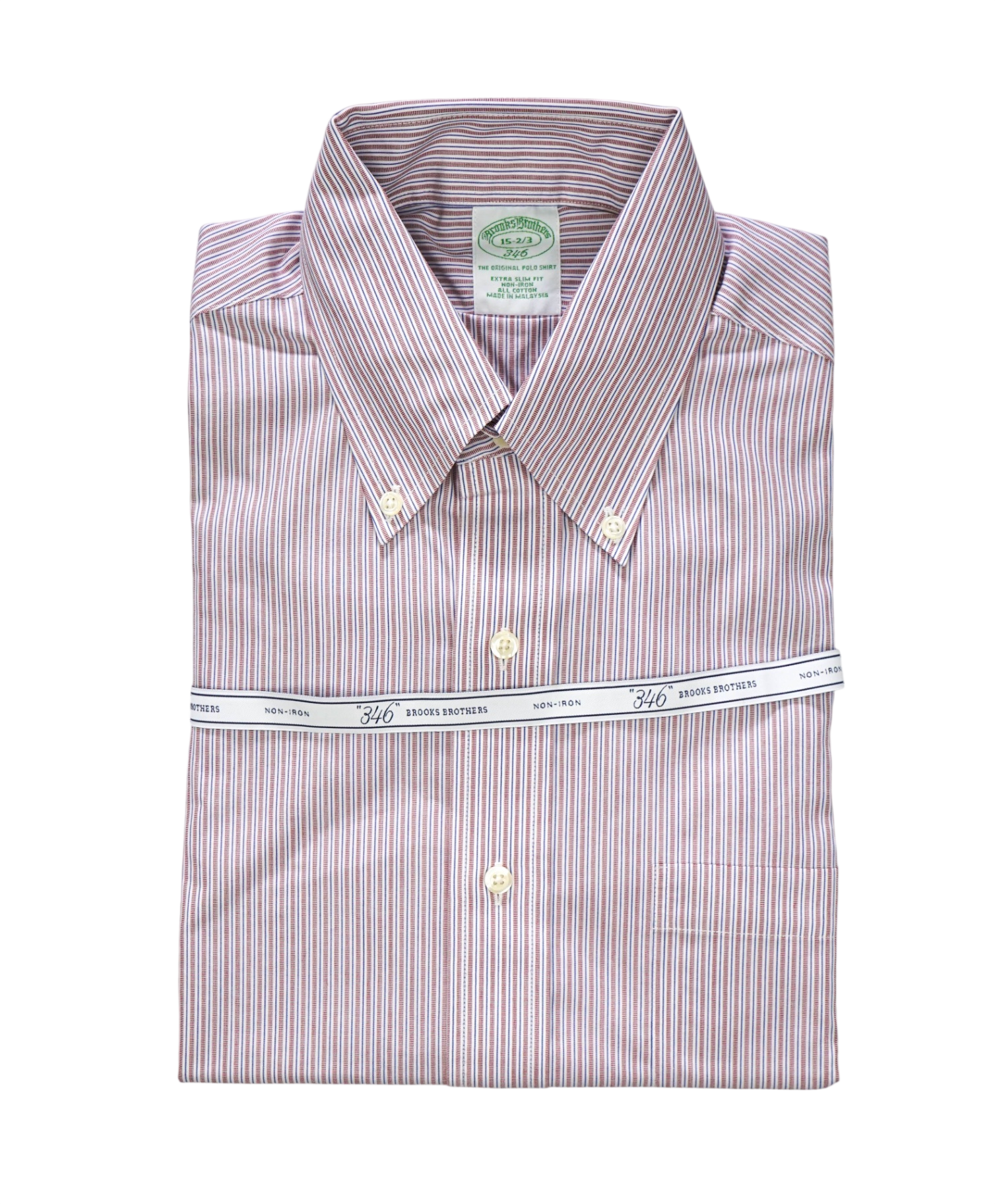 $128 BROOKS BROTHERS - Red/Blue Stripe NON-IRON EXTRA SLIM FIT "346" Shirt - 15 - 32/33