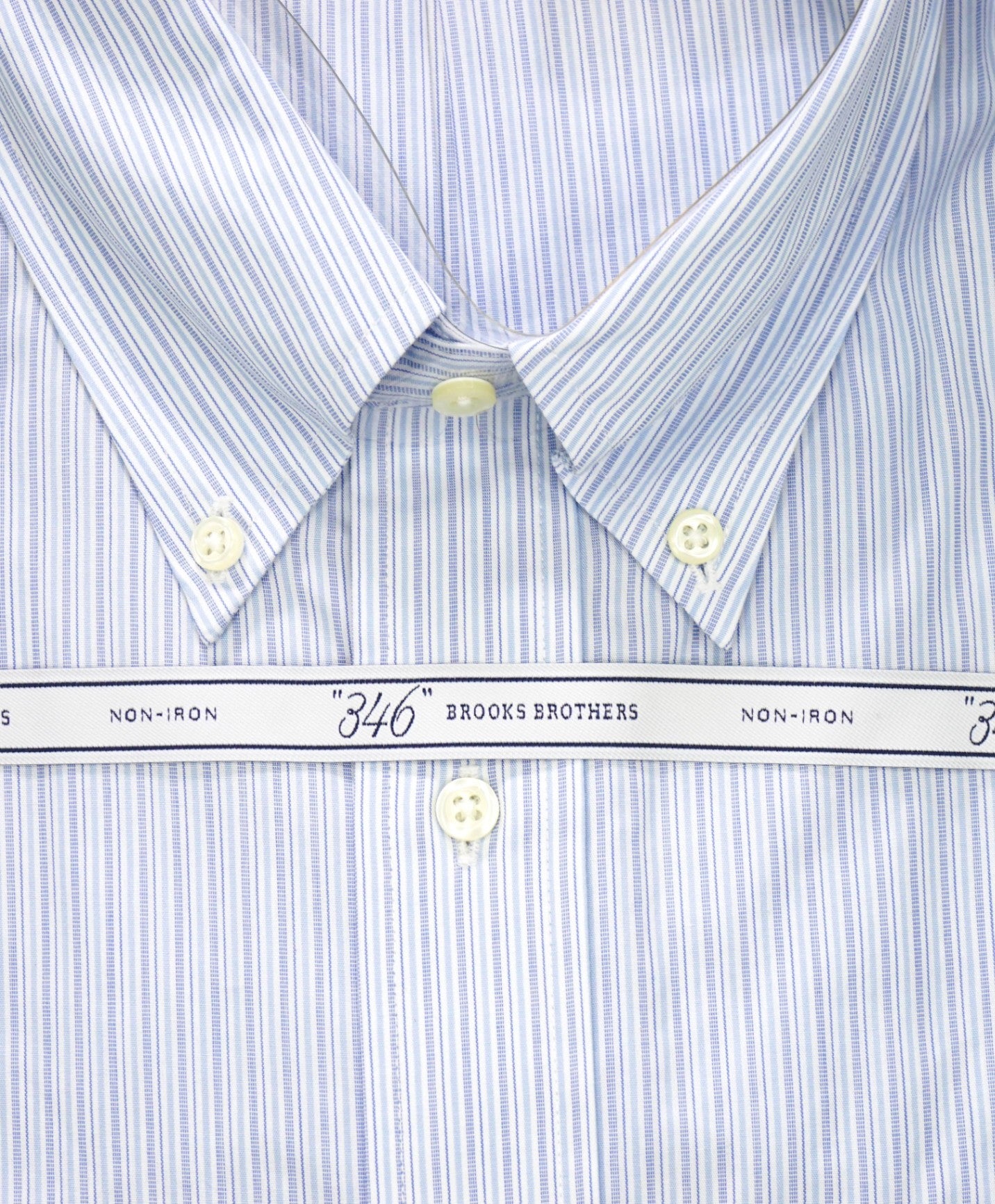 $128 BROOKS BROTHERS - Blue Stripe NON-IRON SLIM FIT "346" Shirt - 17.5 - 34/35