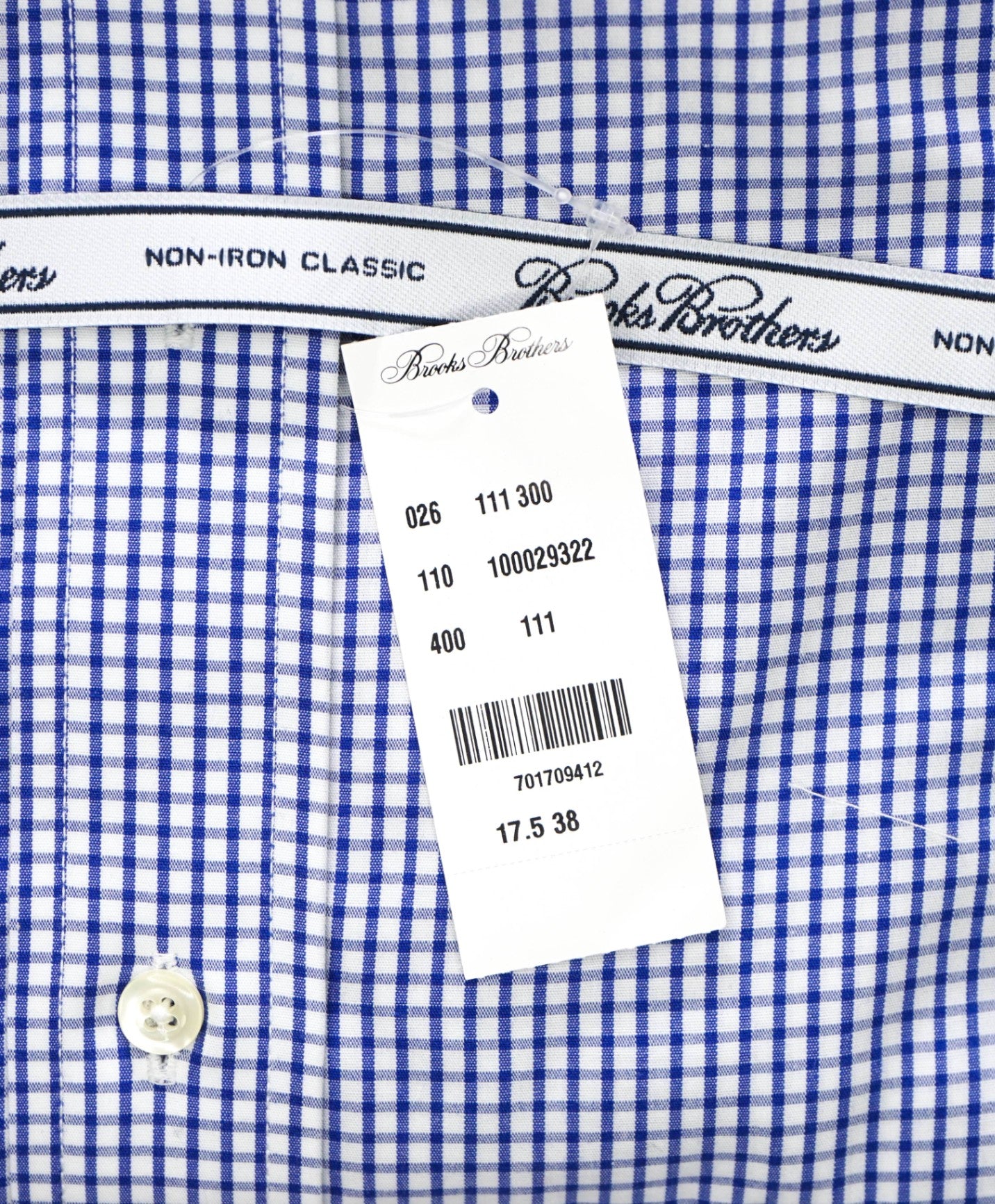 $128 BROOKS BROTHERS - Blue Gingham NON-IRON CLASSIC Shirt - 17.5 - 38