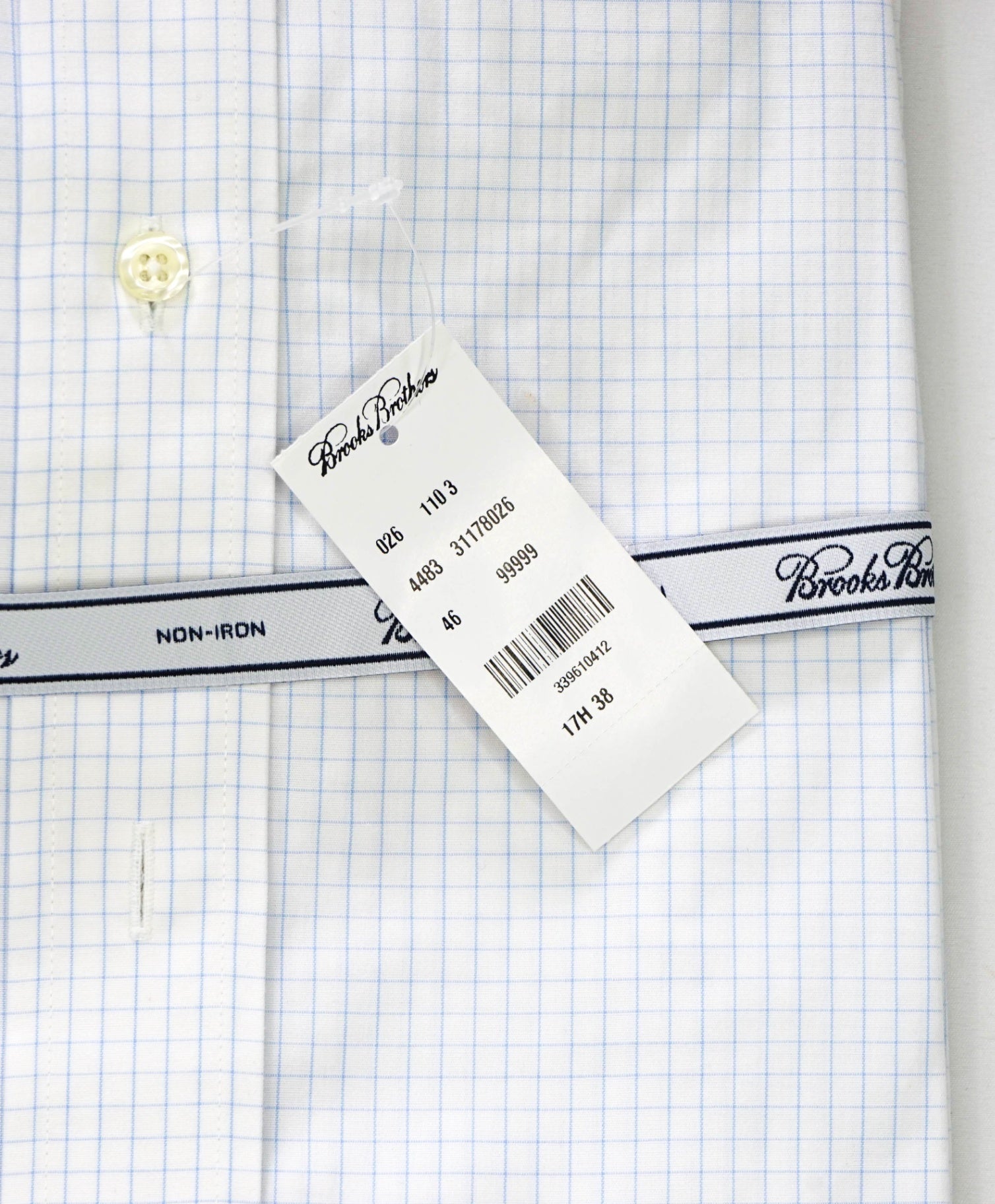 $128 BROOKS BROTHERS - Blue Micro Check NON-IRON SLIM FIT Shirt - 17.5 - 38