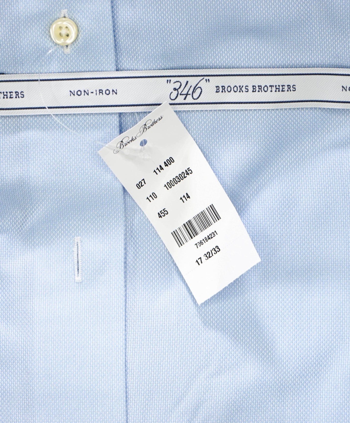 $128 BROOKS BROTHERS - Blue NON-IRON SLIM FIT "346" Shirt - 17 - 32/33