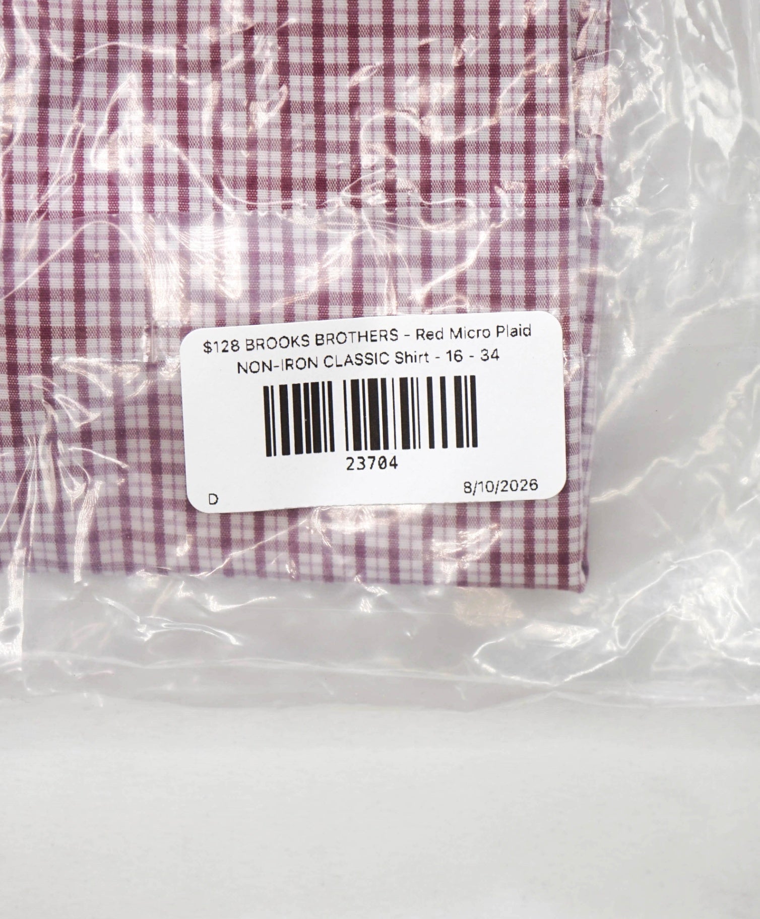 $128 BROOKS BROTHERS - Red Micro Plaid NON-IRON CLASSIC Shirt - 16 - 34