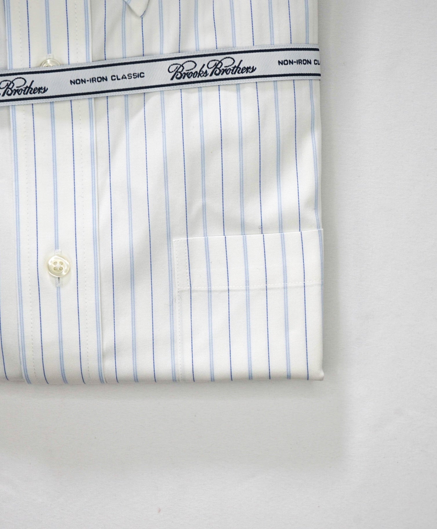 $128 BROOKS BROTHERS - Blue Stripe NON-IRON CLASSIC Shirt - 17 - 35