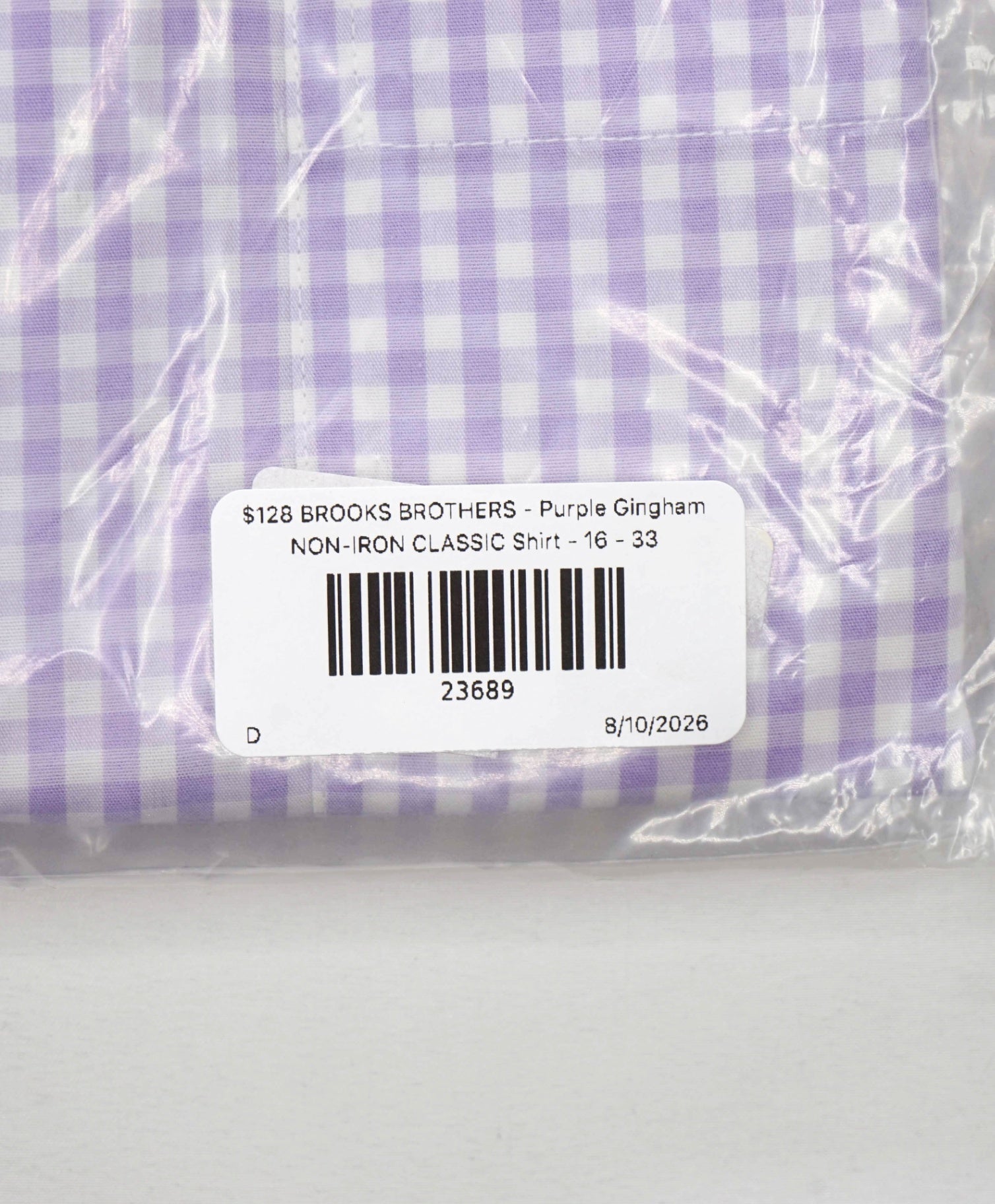 $128 BROOKS BROTHERS - Purple Gingham NON-IRON CLASSIC Shirt - 16 - 33