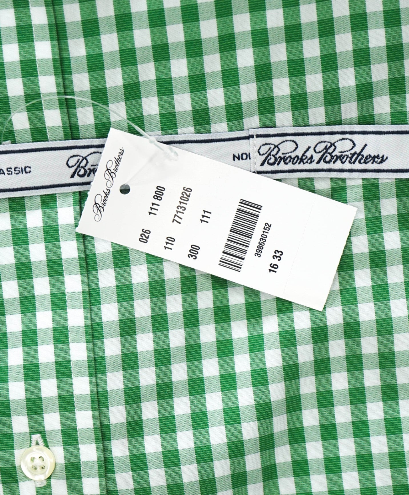 $128 BROOKS BROTHERS - Green Gingham NON-IRON CLASSIC Shirt - 16 - 33