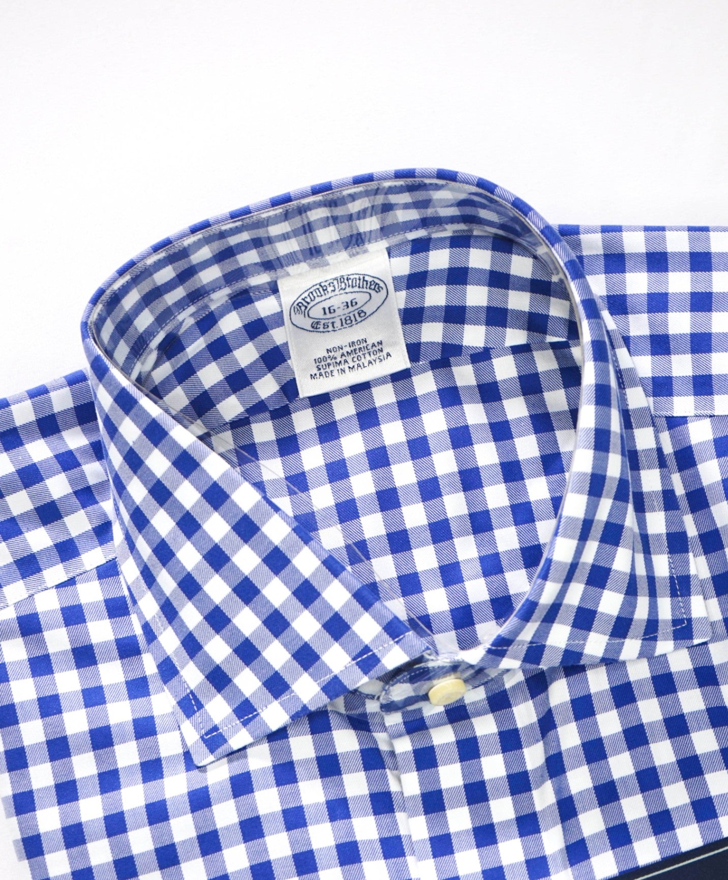 $128 BROOKS BROTHERS - Blue Gingham NON-IRON Shirt - 16 - 36