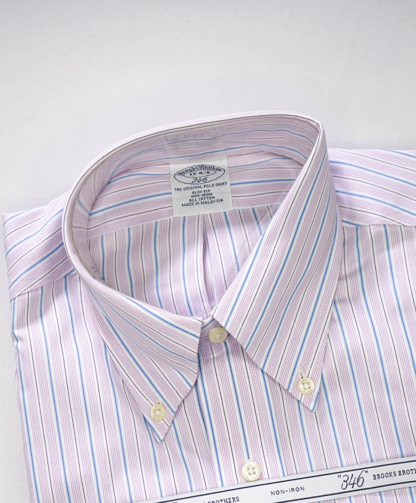 $128 BROOKS BROTHERS - Purple/Blue Stripe NON-IRON SLIM FIT "346" Shirt - 15 - 34/35