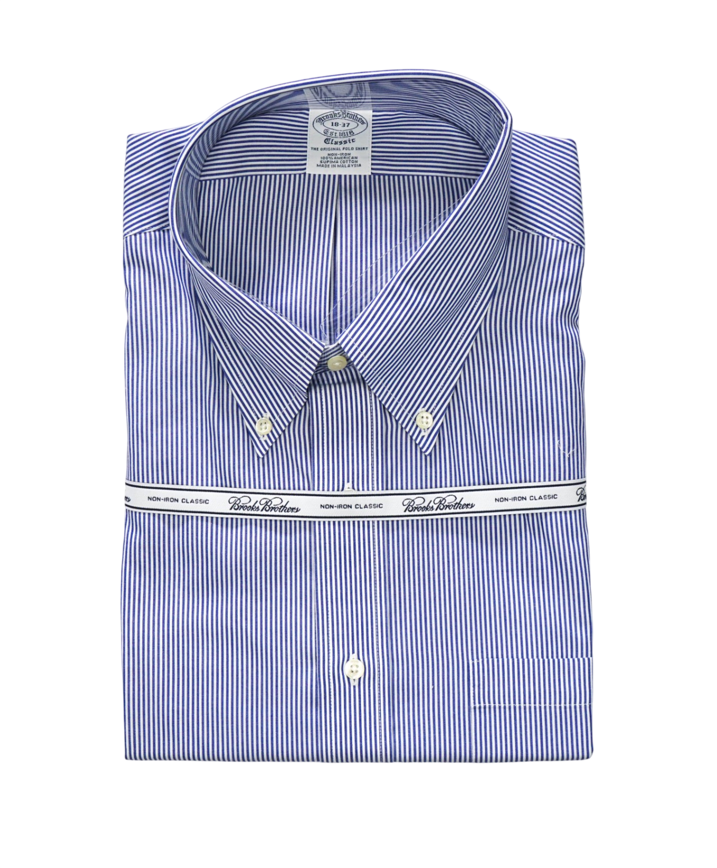 $128 BROOKS BROTHERS - Blue Stripe NON-IRON CLASSIC Shirt - 18 - 37