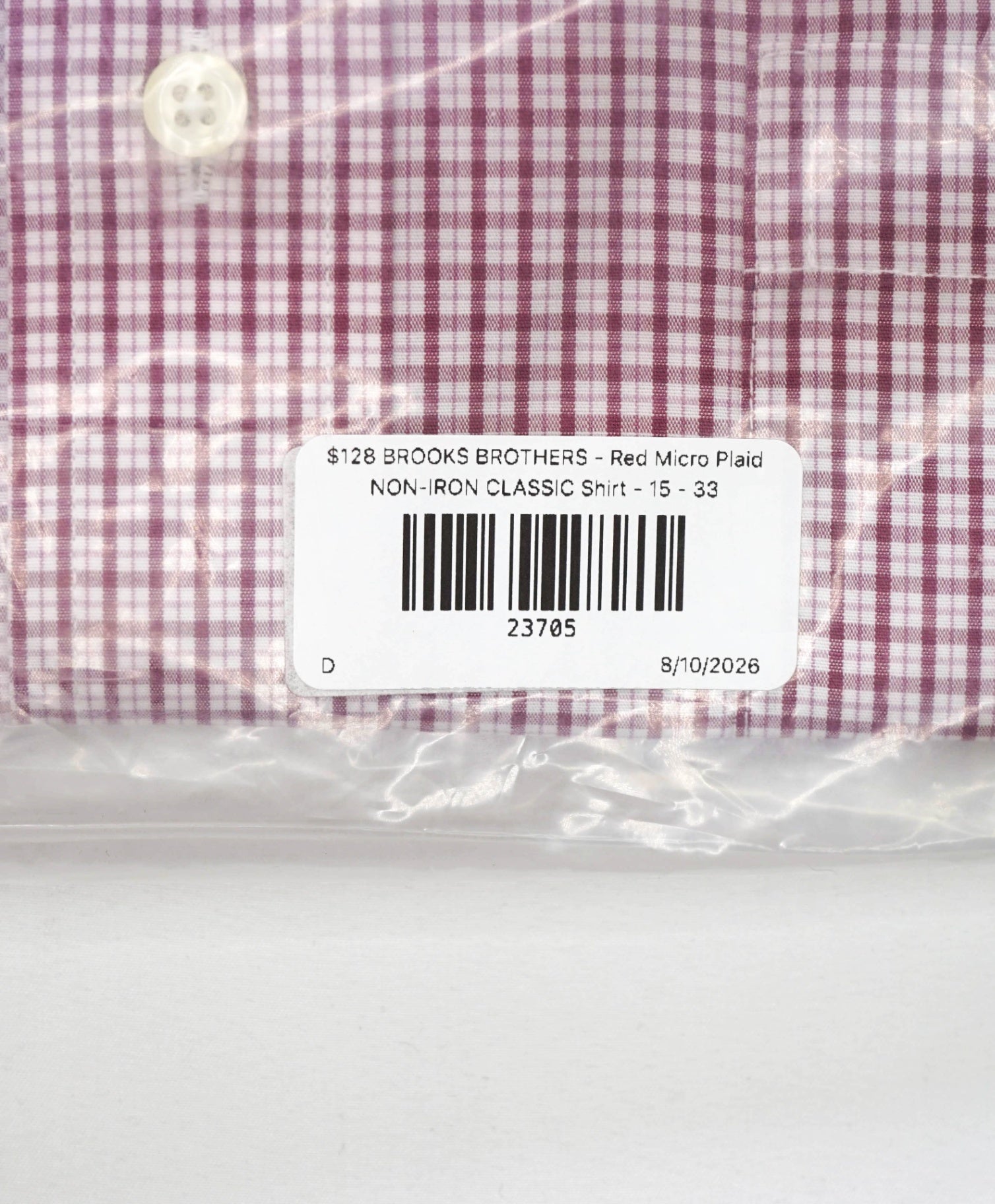 $128 BROOKS BROTHERS - Red Micro Plaid NON-IRON CLASSIC Shirt - 15 - 33