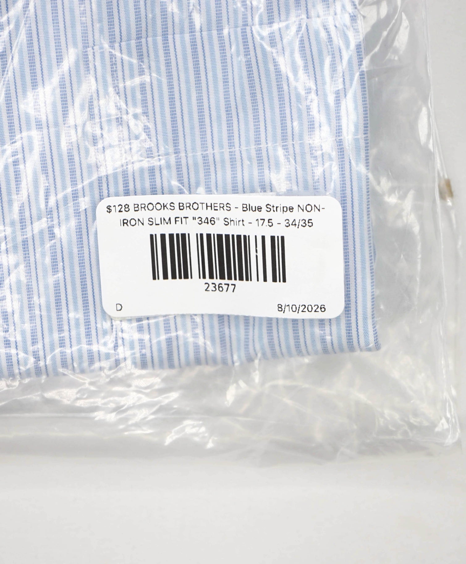 $128 BROOKS BROTHERS - Blue Stripe NON-IRON SLIM FIT "346" Shirt - 17.5 - 34/35
