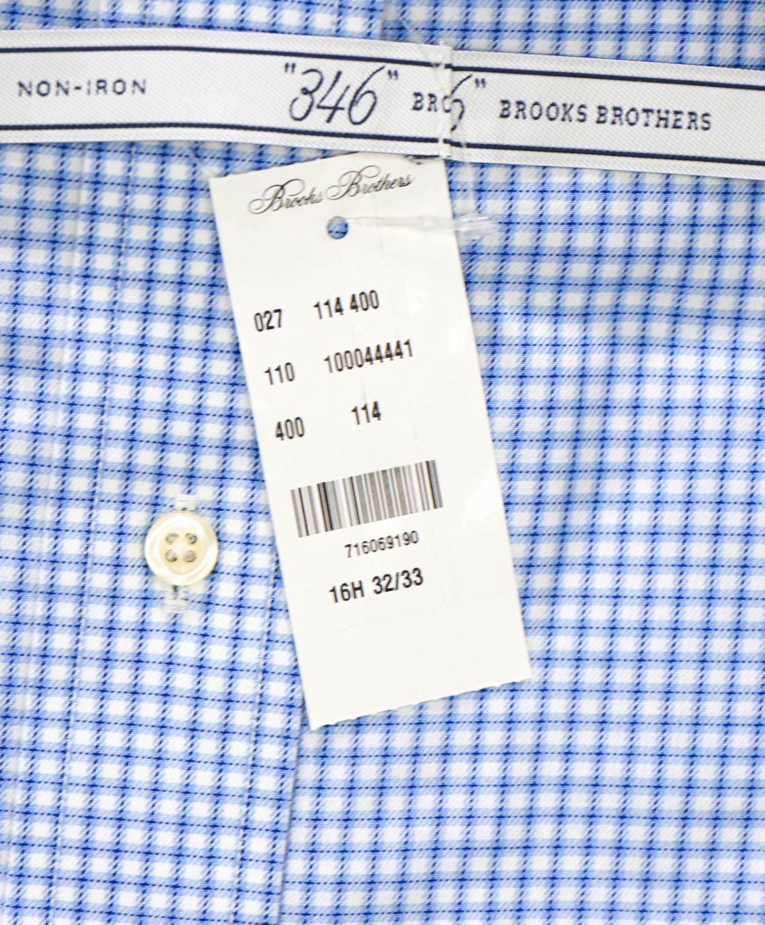 $128 BROOKS BROTHERS - Blue Check NON-IRON SLIM FIT "346" Shirt - 16.5 - 32/33