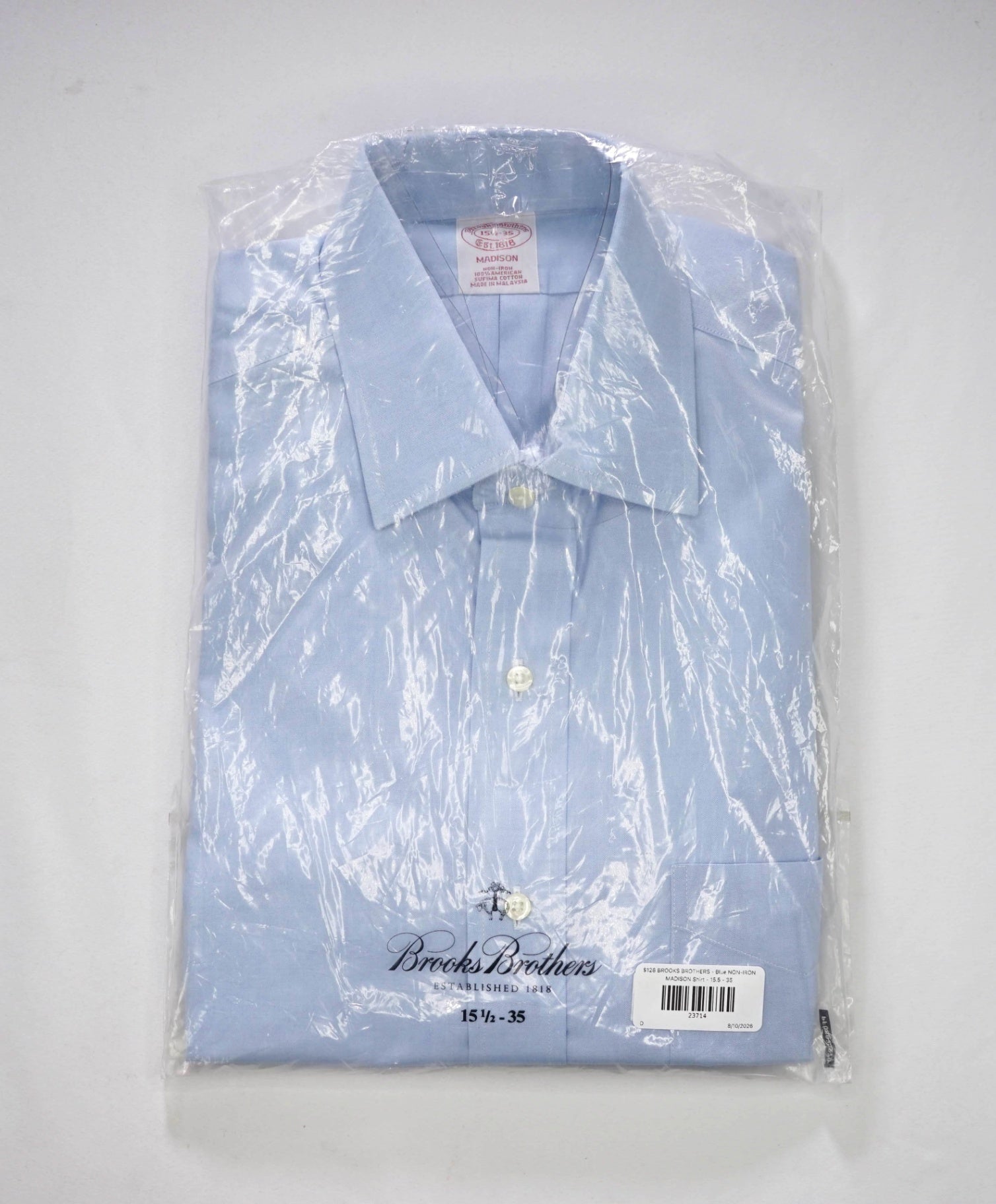 $128 BROOKS BROTHERS - Blue NON-IRON MADISON Shirt - 15.5 - 35