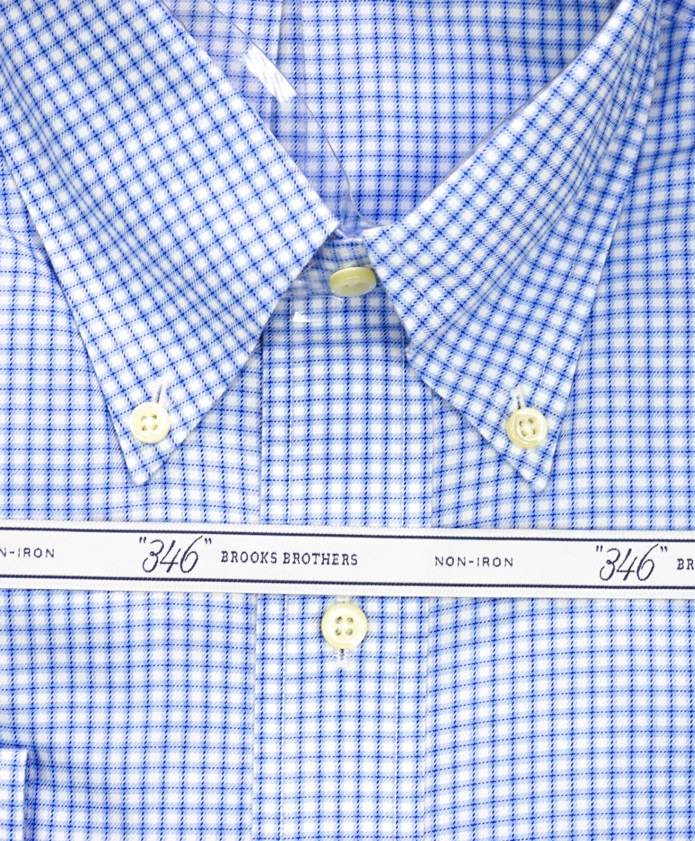 $128 BROOKS BROTHERS - Blue Check NON-IRON SLIM FIT "346" Shirt - 16.5 - 32/33