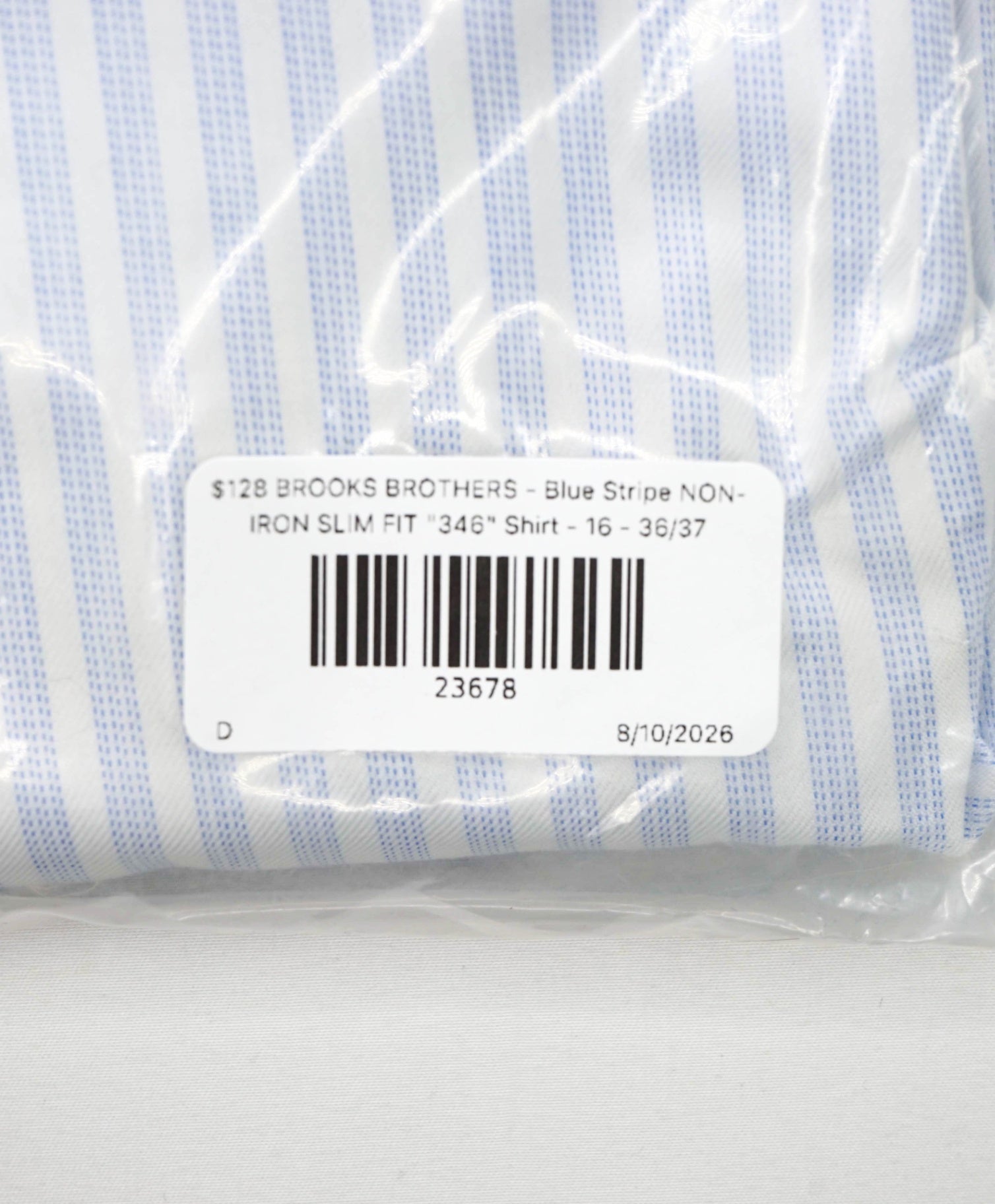 $128 BROOKS BROTHERS - Blue Stripe NON-IRON SLIM FIT "346" Shirt - 16 - 36/37