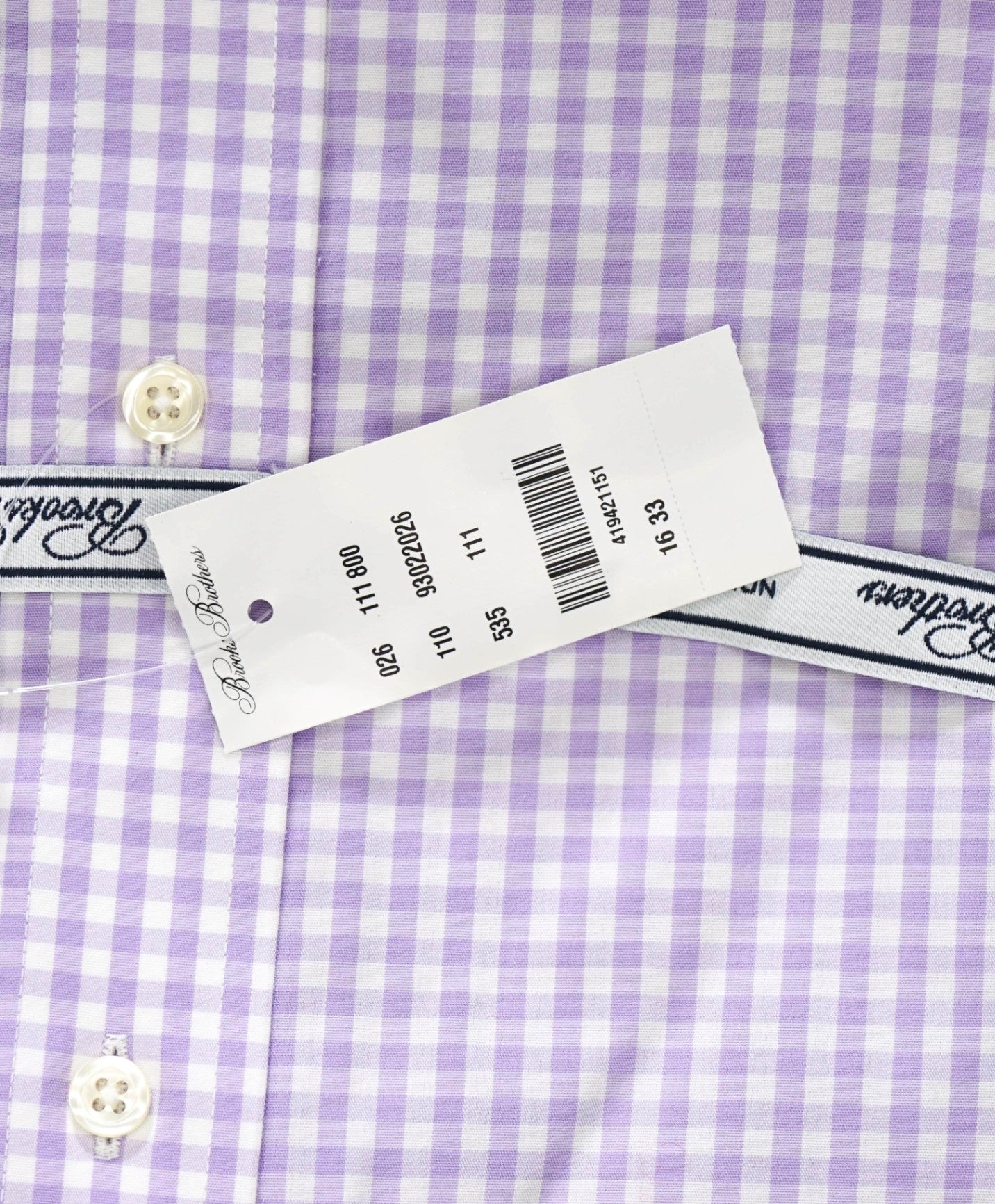 $128 BROOKS BROTHERS - Purple Gingham NON-IRON CLASSIC Shirt - 16 - 33