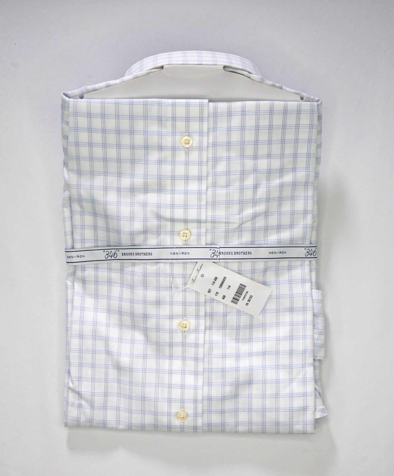 $128 BROOKS BROTHERS - Blue Plaid NON-IRON SLIM FIT "346" Shirt - 16 - 32/33