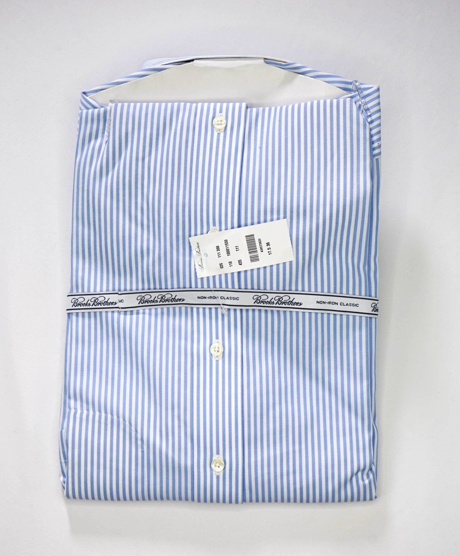  $128 BROOKS BROTHERS - Blue Stripe NON-IRON CLASSIC Shirt - 17.5 - 36