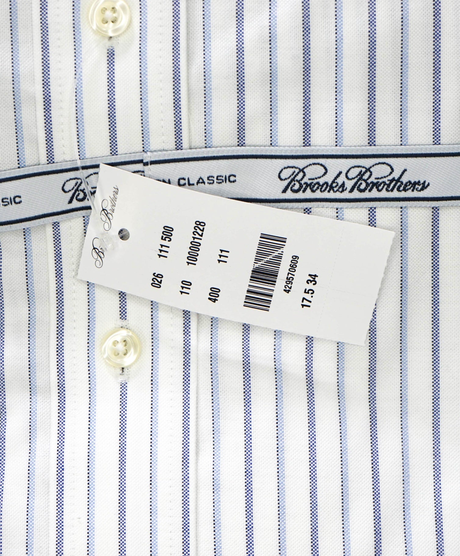 $128 BROOKS BROTHERS - Blue Stripe NON-IRON CLASSIC Shirt - 17.5 - 34