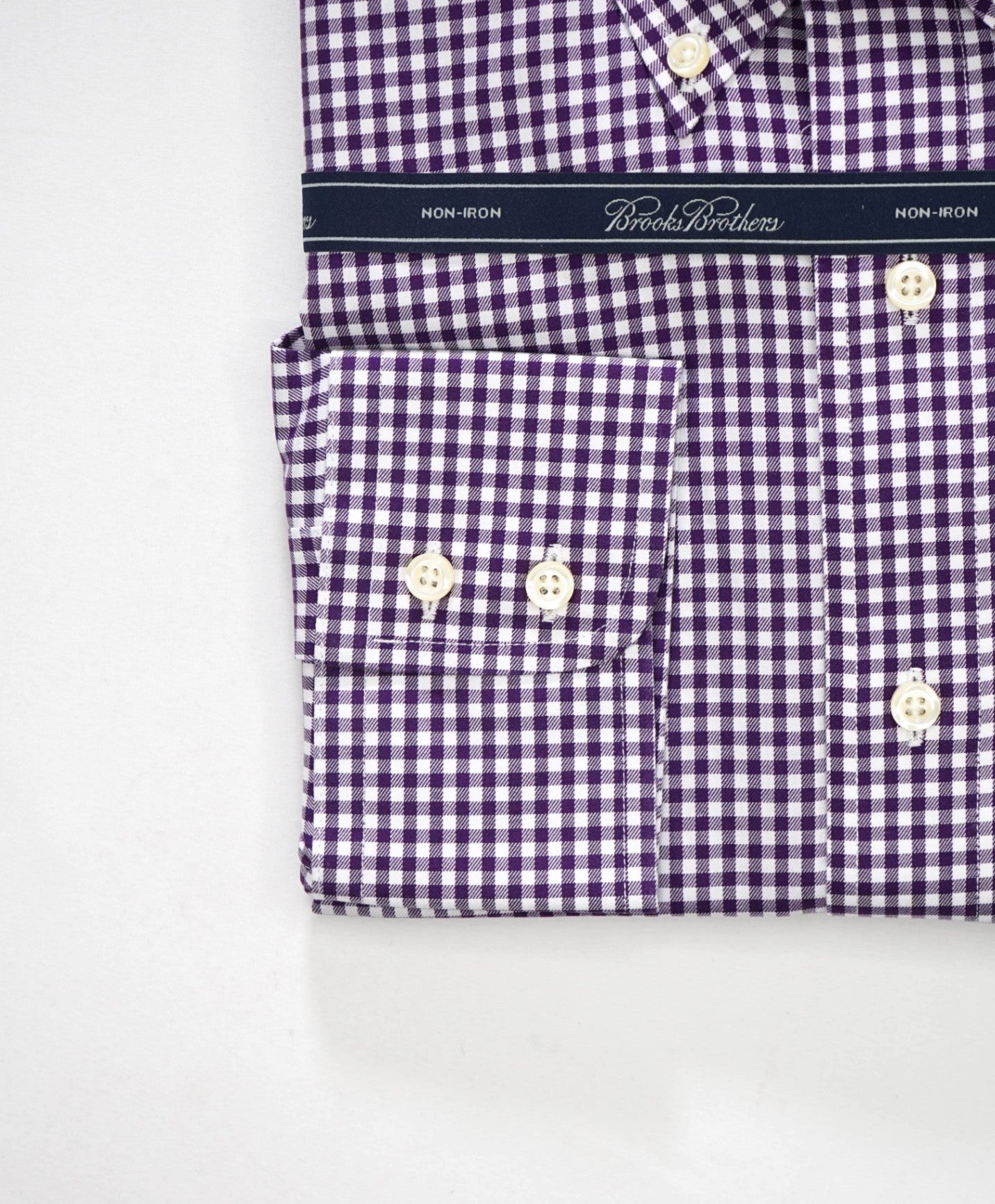 $128 BROOKS BROTHERS - Purple Gingham NON-IRON Shirt - 17.5 - 34