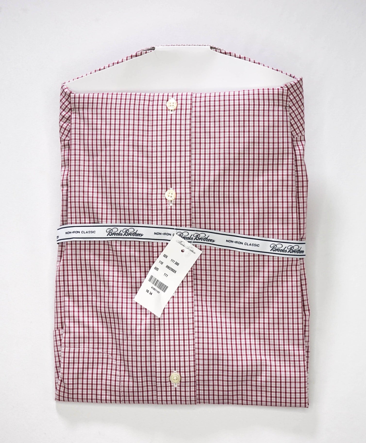 $128 BROOKS BROTHERS - Red Micro Plaid NON-IRON CLASSIC Shirt - 16 - 34