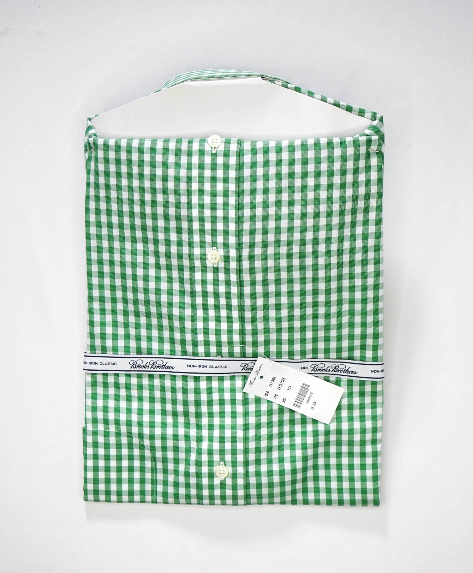 $128 BROOKS BROTHERS - Green Gingham NON-IRON CLASSIC Shirt - 16 - 33