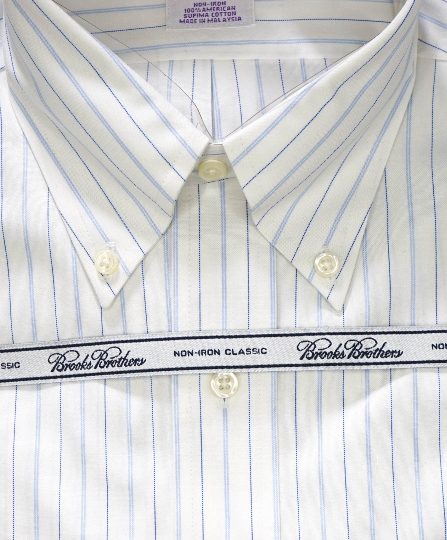 $128 BROOKS BROTHERS - Blue Stripe NON-IRON CLASSIC Shirt - 15 - 34